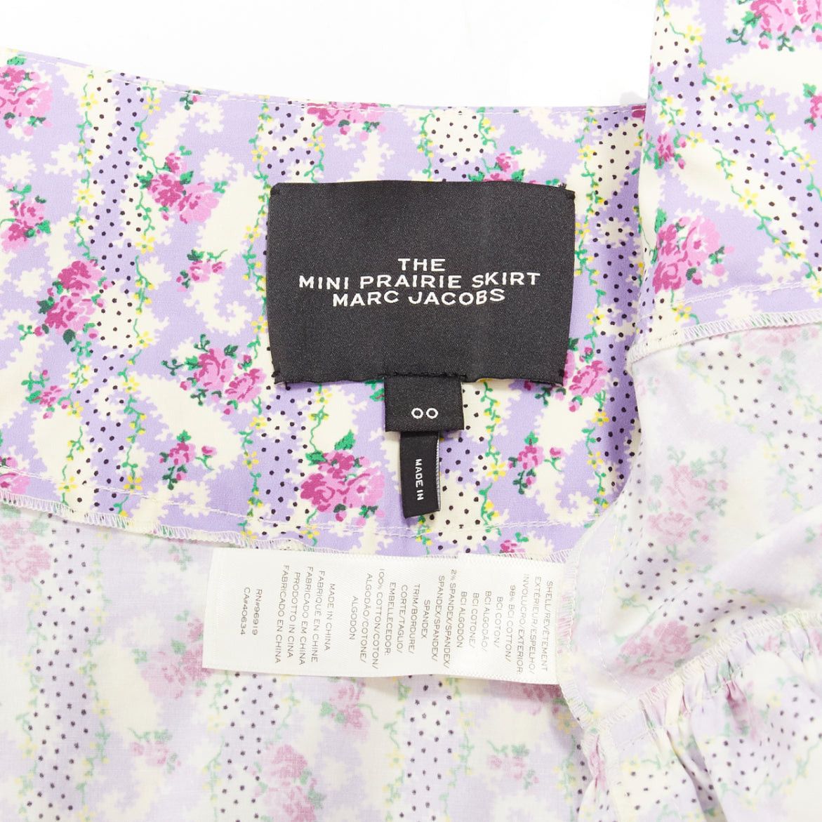 Marc Jacobs MARC JACOBS Mini Prairie Skirt purple floral print black lace trim tiered US0 XS Size 26" / US 2 / IT 38 - 8 Thumbnail