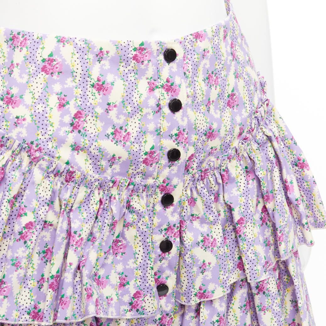 Marc Jacobs MARC JACOBS Mini Prairie Skirt purple floral print black lace trim tiered US0 XS Size 26" / US 2 / IT 38 - 7 Thumbnail