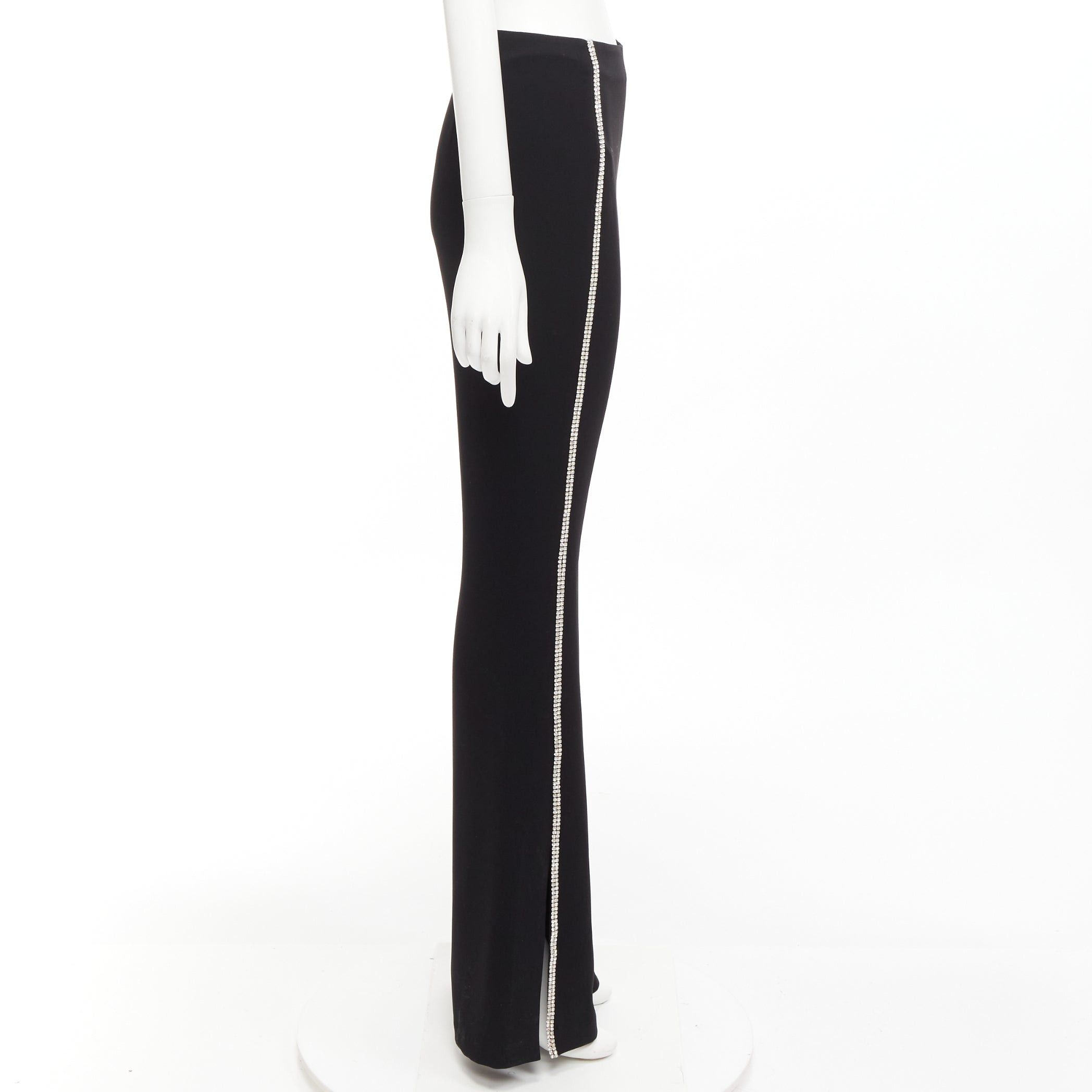 Cinq a Sept CINQ A SEPT clear strass crystal trim black high waisted flare slit pants US0 XS Size 26" / US 2 / IT 38 - 4 Thumbnail