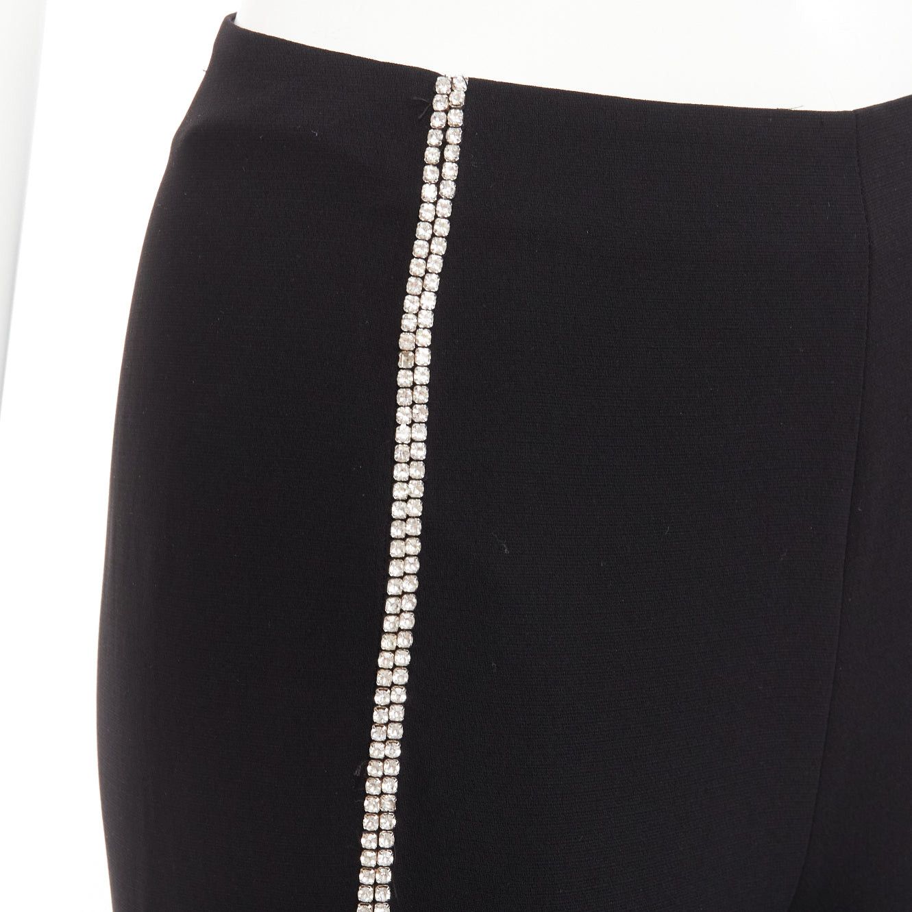 Cinq a Sept CINQ A SEPT clear strass crystal trim black high waisted flare slit pants US0 XS Size 26" / US 2 / IT 38 - 7 Thumbnail