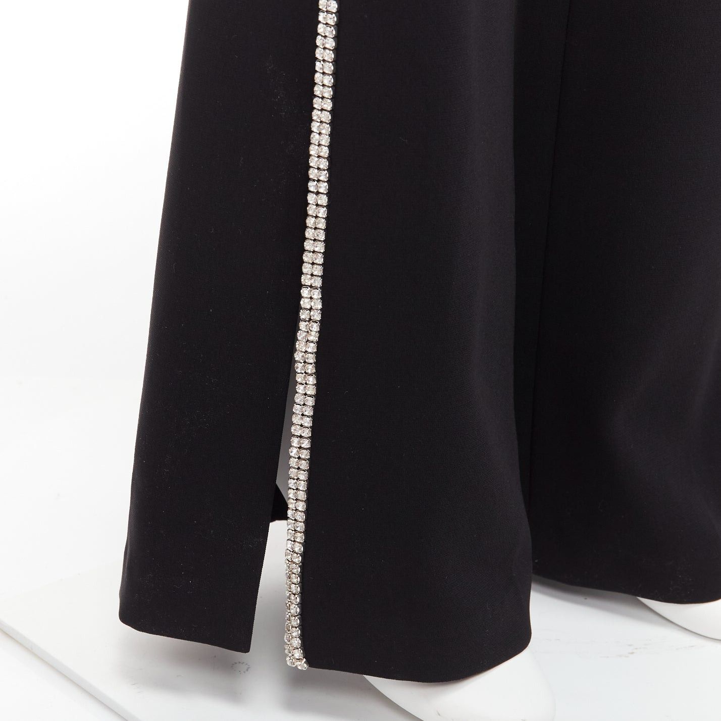 Cinq a Sept CINQ A SEPT clear strass crystal trim black high waisted flare slit pants US0 XS Size 26" / US 2 / IT 38 - 2 Thumbnail