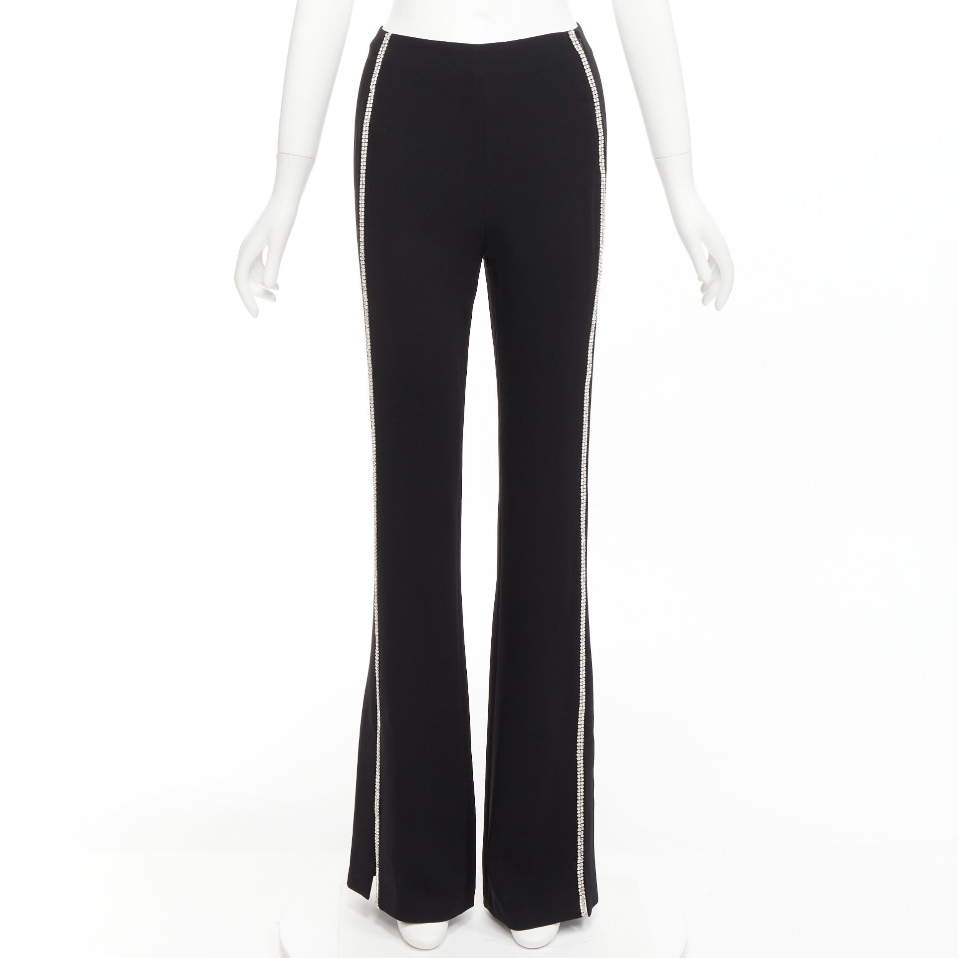 Cinq a Sept CINQ A SEPT clear strass crystal trim black high waisted flare slit pants US0 XS Size 26" / US 2 / IT 38 - 3 Thumbnail