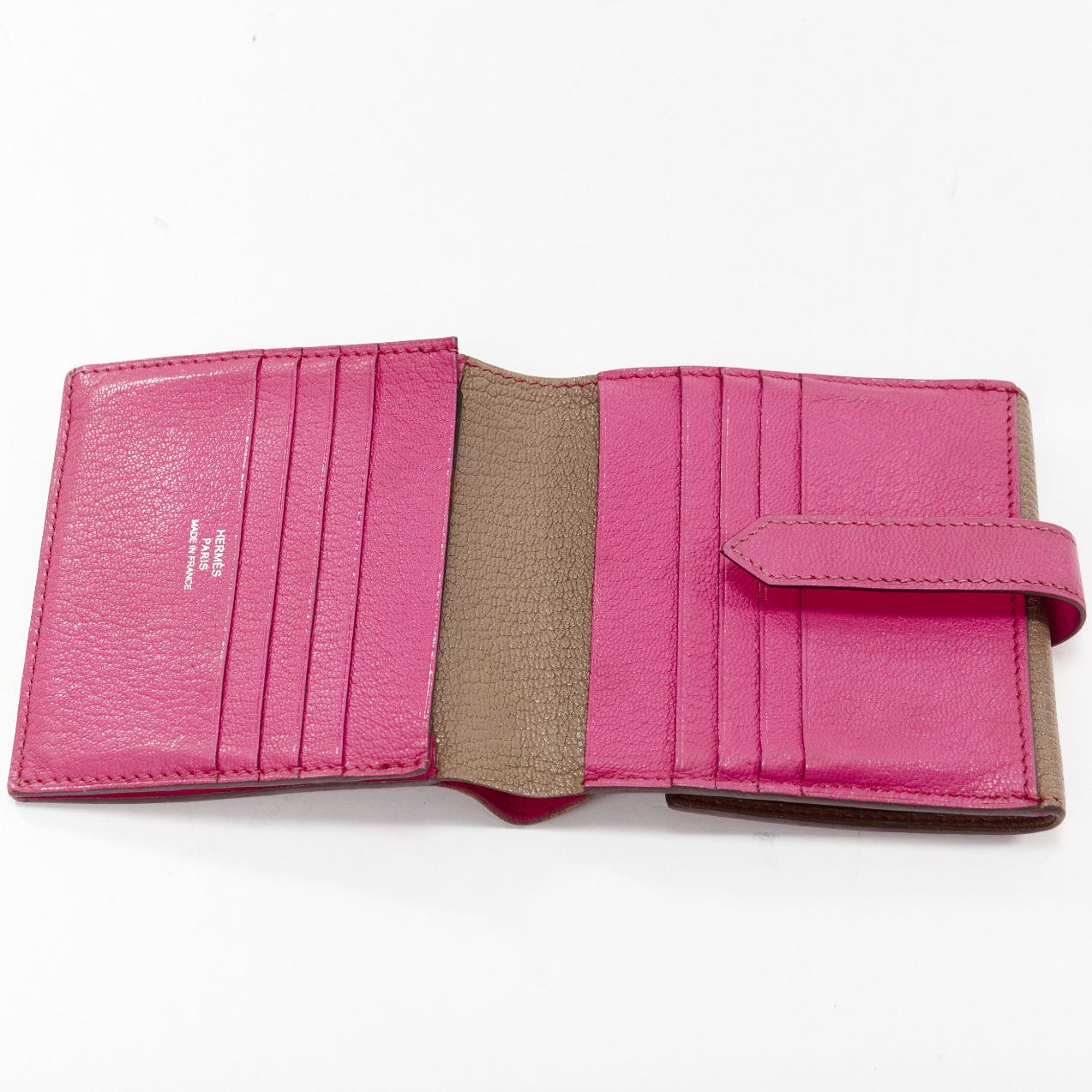 Hermes HERMES Bearn taupe pink leather H logo strap bifold square wallet Size ONE SIZE - 7 Thumbnail