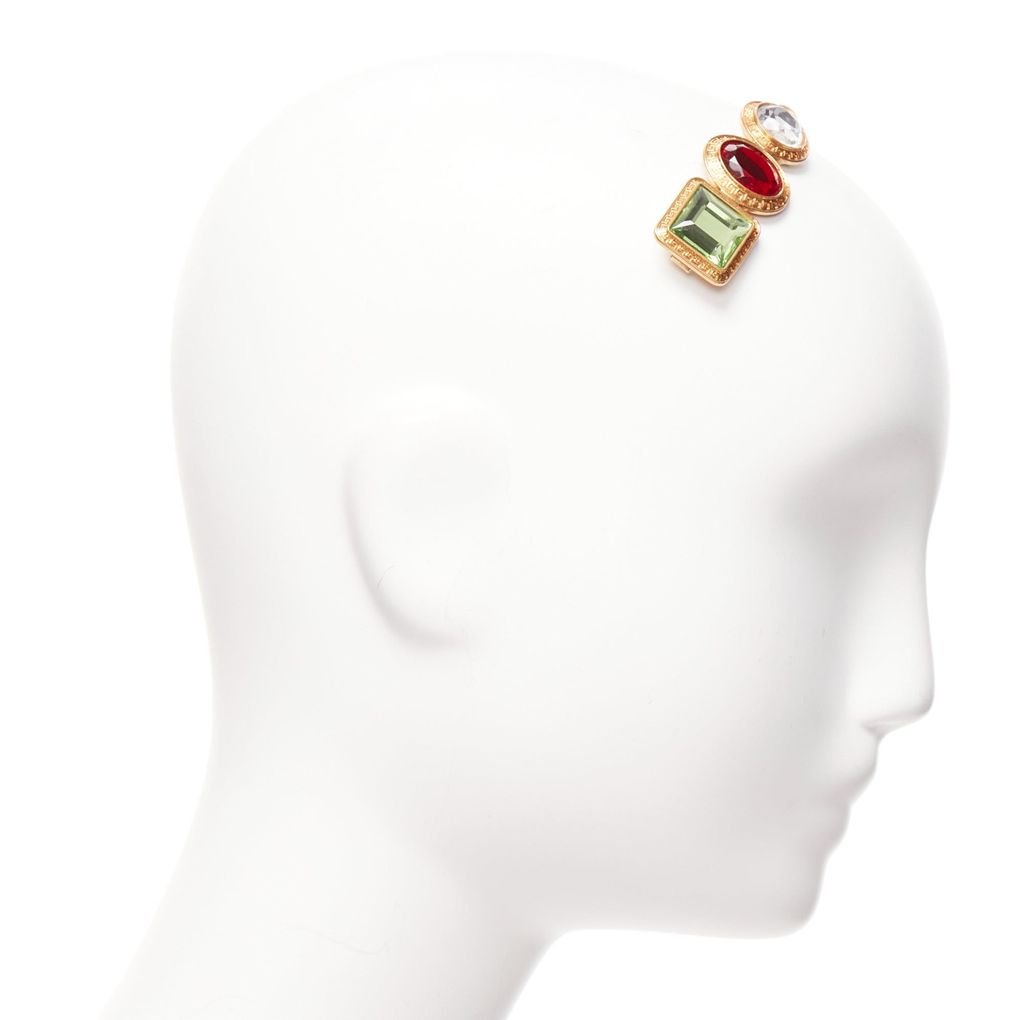 Versace VERSACE green red clear crystal gold baroque jewelled single hairclip Size ONE SIZE - 3 Thumbnail