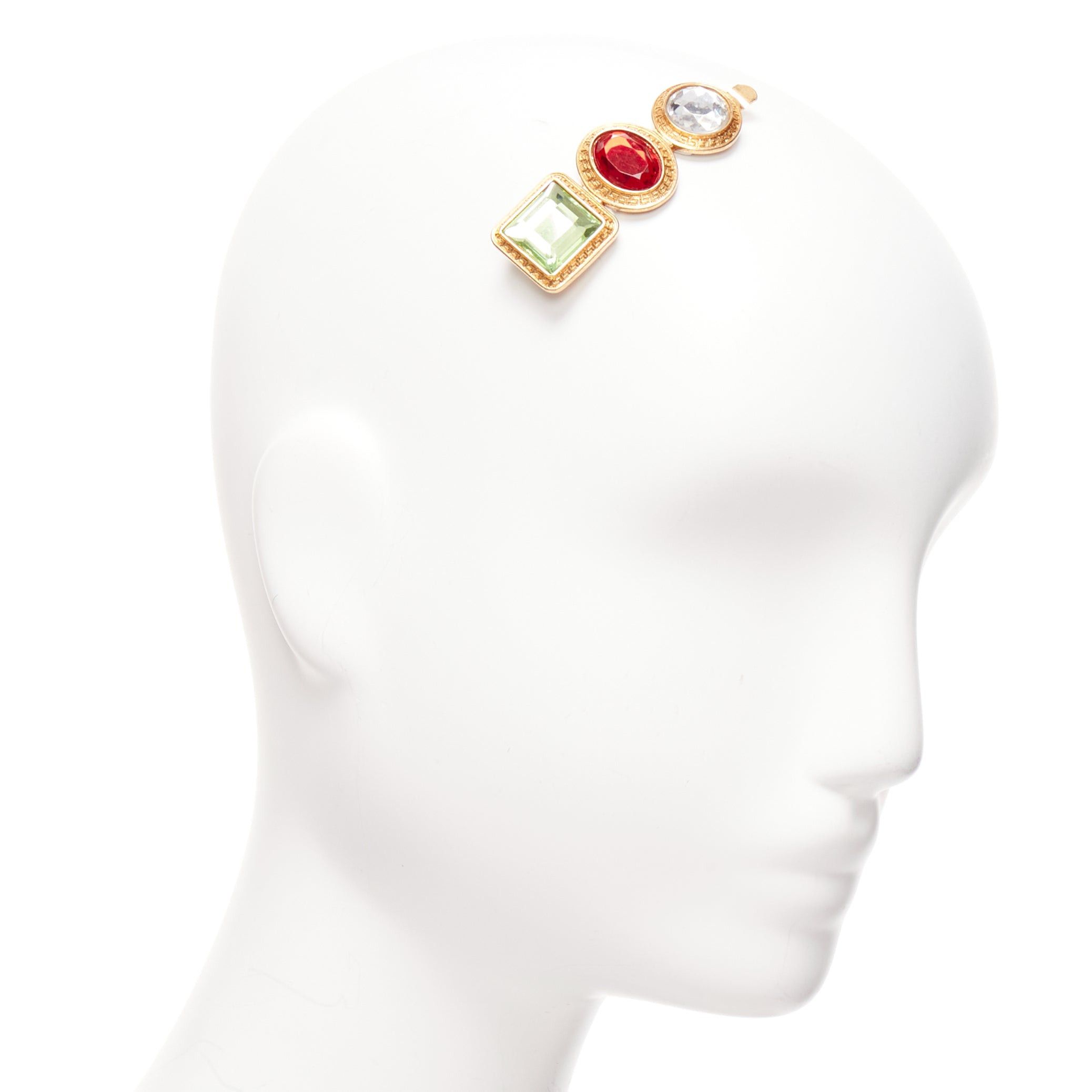 Versace VERSACE green red clear crystal gold baroque jewelled single hairclip Size ONE SIZE - 2 Thumbnail