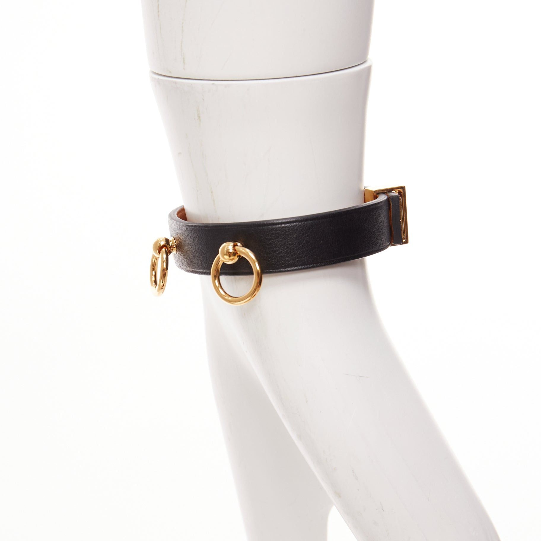 Hermes HERMES Mini Dog Anneaux gold ring black smooth leather lockette bracelet Size ONE SIZE - 4 Thumbnail