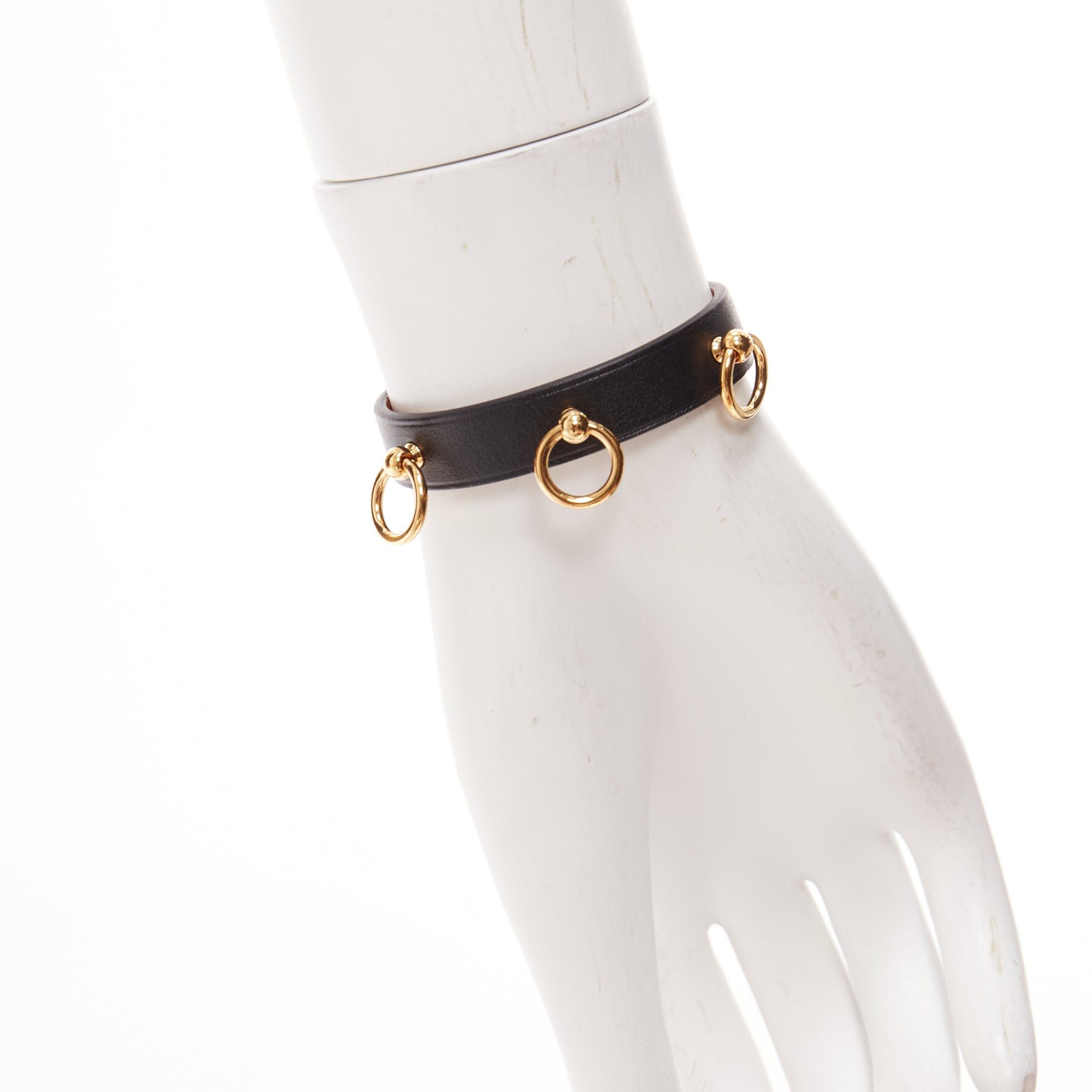Hermes HERMES Mini Dog Anneaux gold ring black smooth leather lockette bracelet Size ONE SIZE - 2 Thumbnail