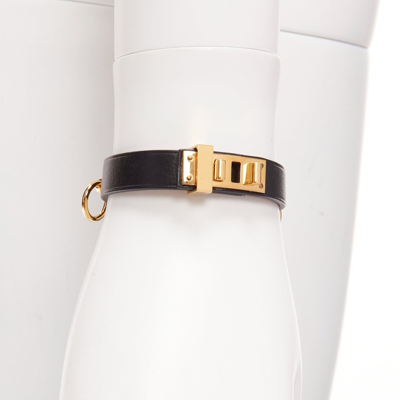 Hermes HERMES Mini Dog Anneaux gold ring black smooth leather lockette bracelet Size ONE SIZE - 3 Thumbnail