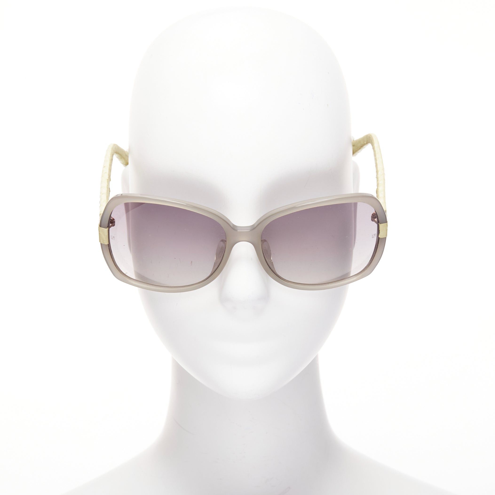 Linda Farrow LINDA FARROW Luxe LFL1426 beige scaled leather arm grey square sunglasses Size ONE SIZE - 3 Thumbnail