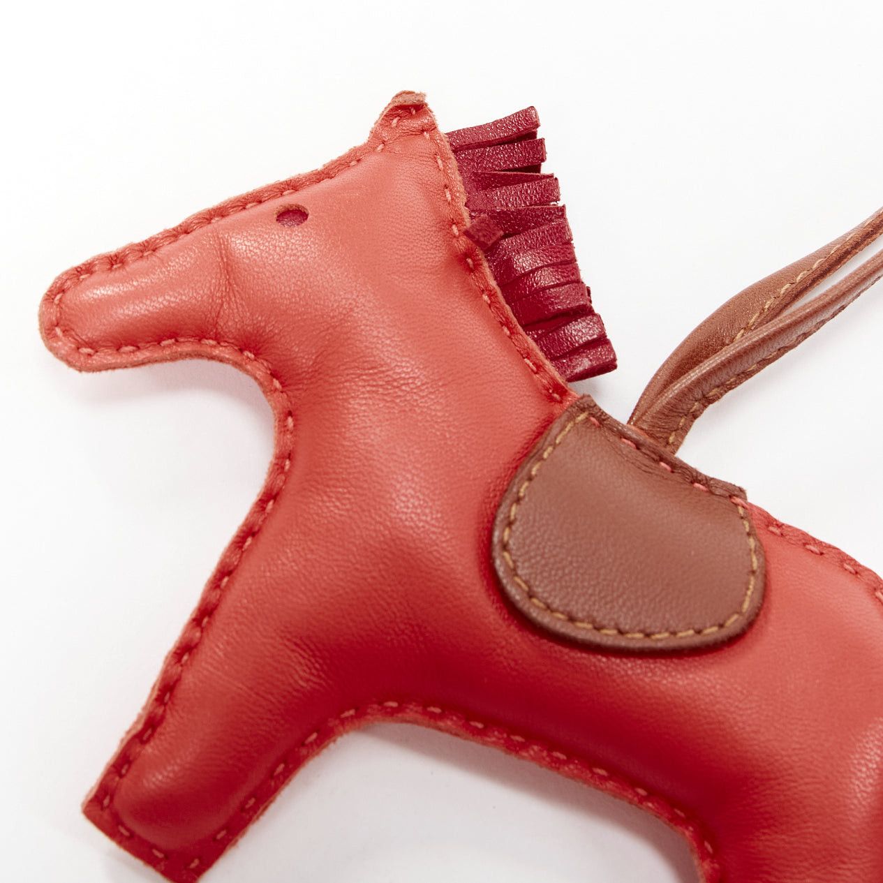 Hermes HERMES Milo Rodeo MM red leather brown trim fringed tail horse charm Size ONE SIZE - 4 Thumbnail