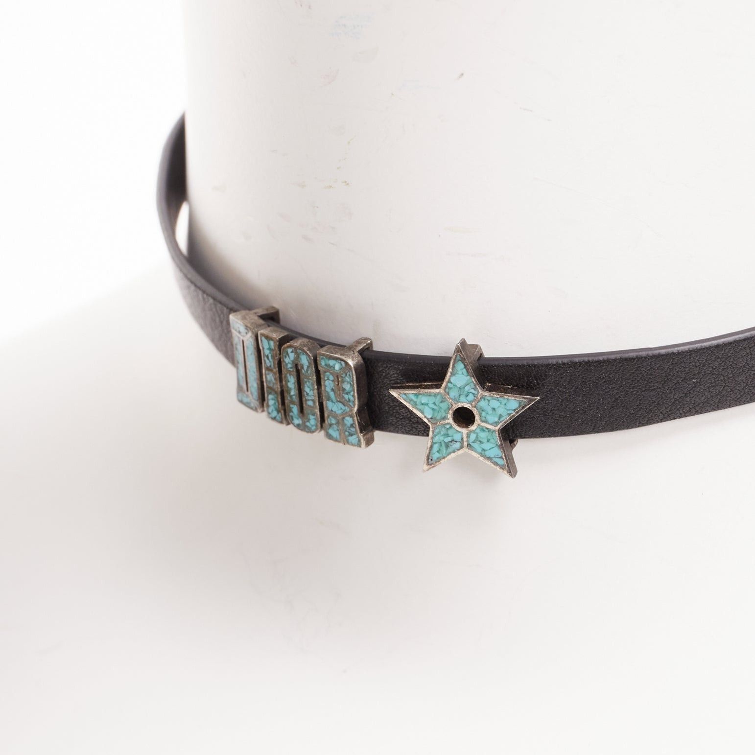 Dior CHRISTIAN DIOR blue marble logo star charm black leather short choker Size ONE SIZE - 2 Thumbnail
