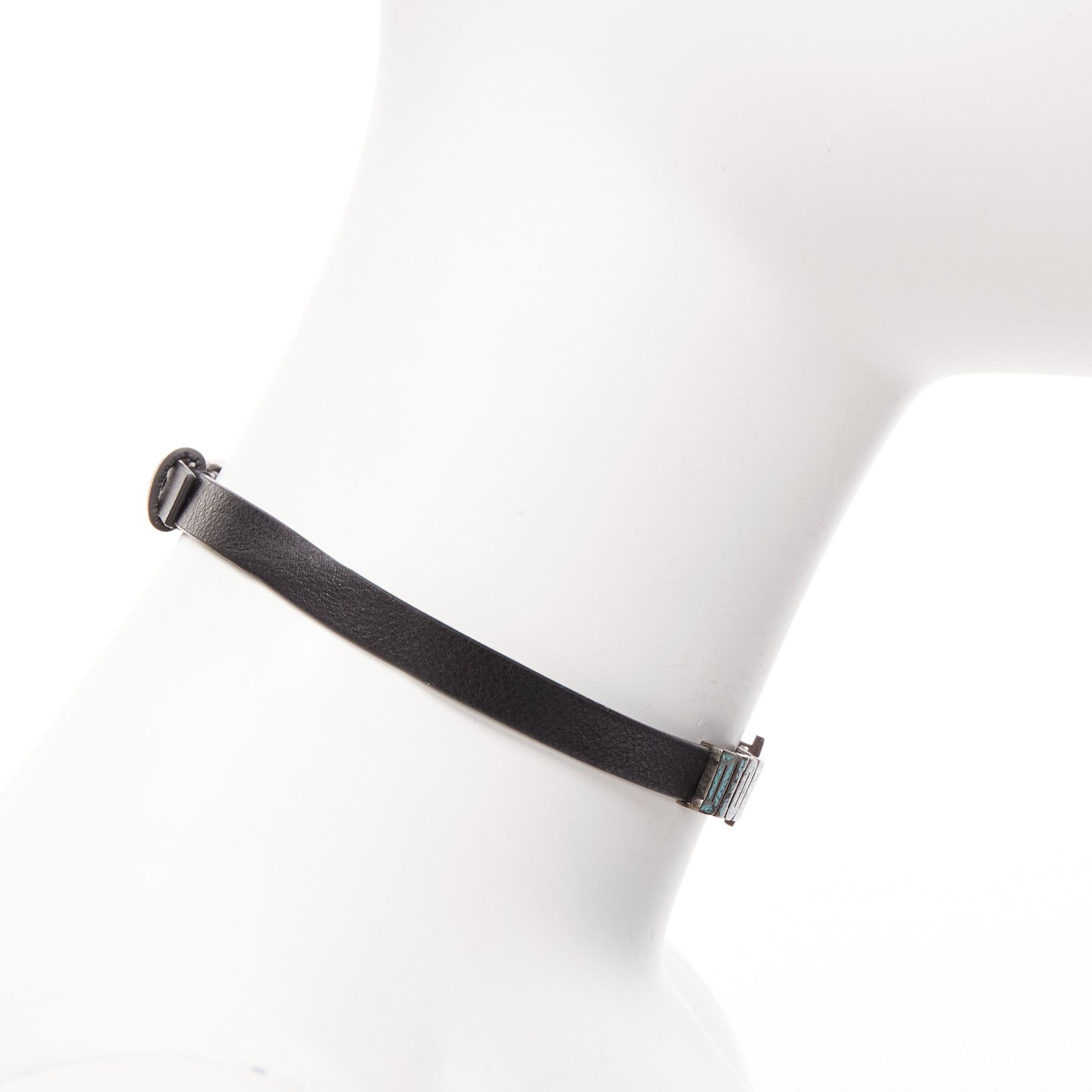 Dior CHRISTIAN DIOR blue marble logo star charm black leather short choker Size ONE SIZE - 4 Thumbnail