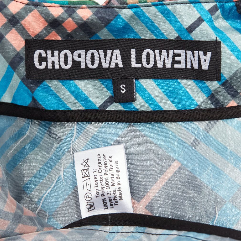 Chopova Lowena CHOPOVA LOWENA green plaid tartan gold textured button puff sleeve crop shirt S Size S / US 4 / IT 40 - 9 Thumbnail