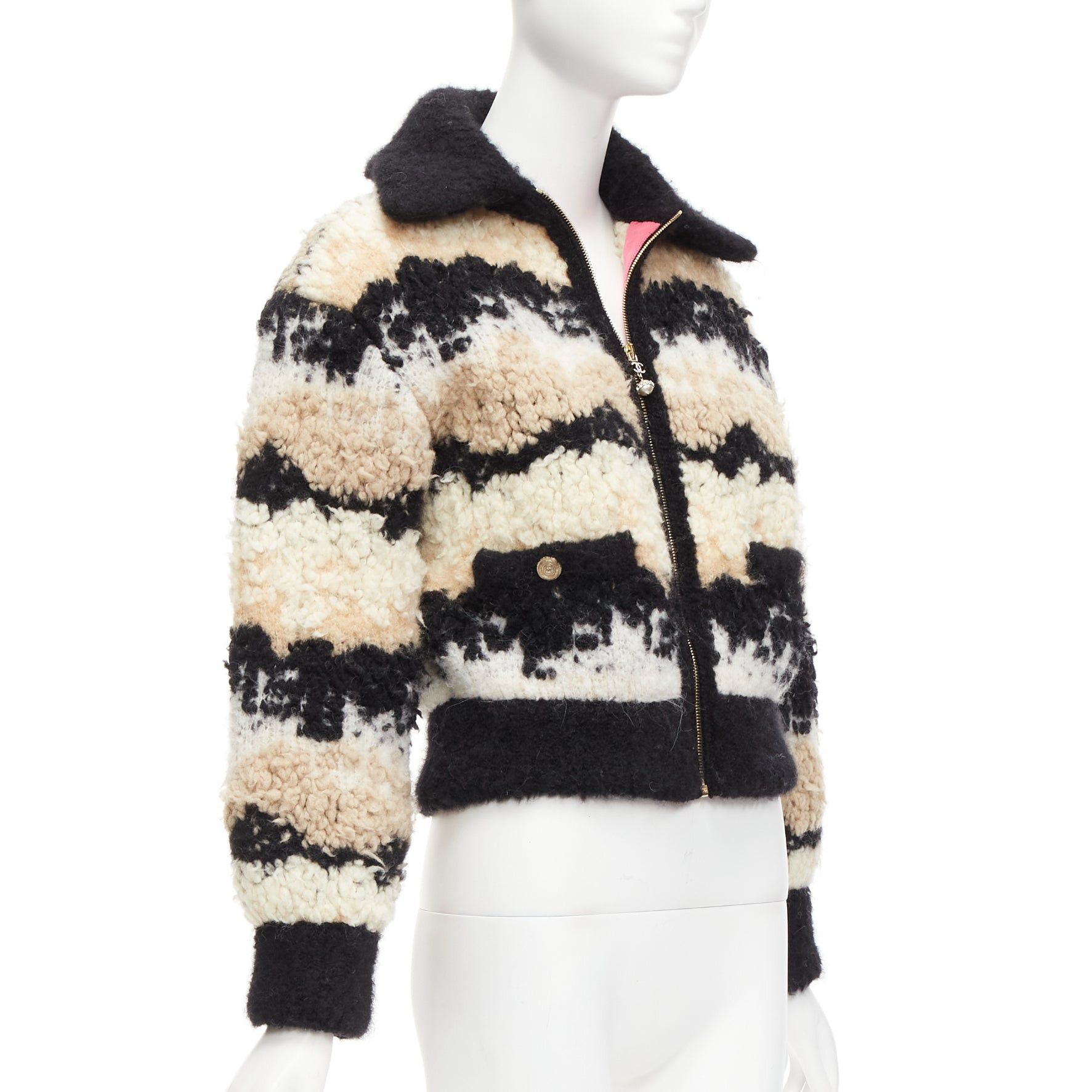 Chanel CHANEL 20N Coco Neige CC pearl zip cream wool cashmere cropped bomber FR34 XS Size XS / US 0-2 / IT 36-38 - 4 Thumbnail