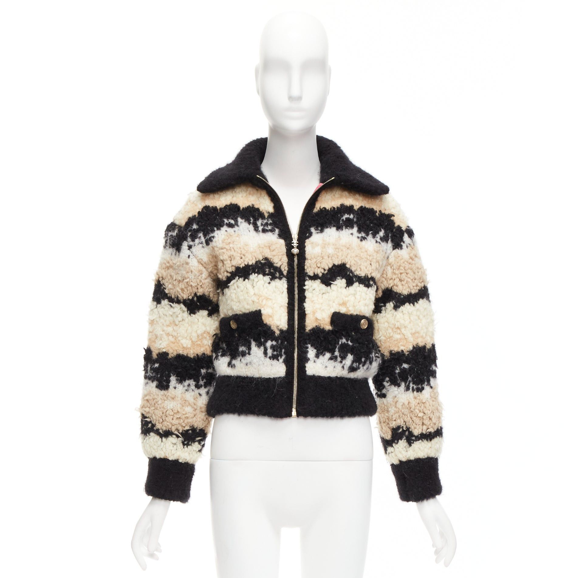 Chanel CHANEL 20N Coco Neige CC pearl zip cream wool cashmere cropped bomber FR34 XS Size XS / US 0-2 / IT 36-38 - 10 Thumbnail