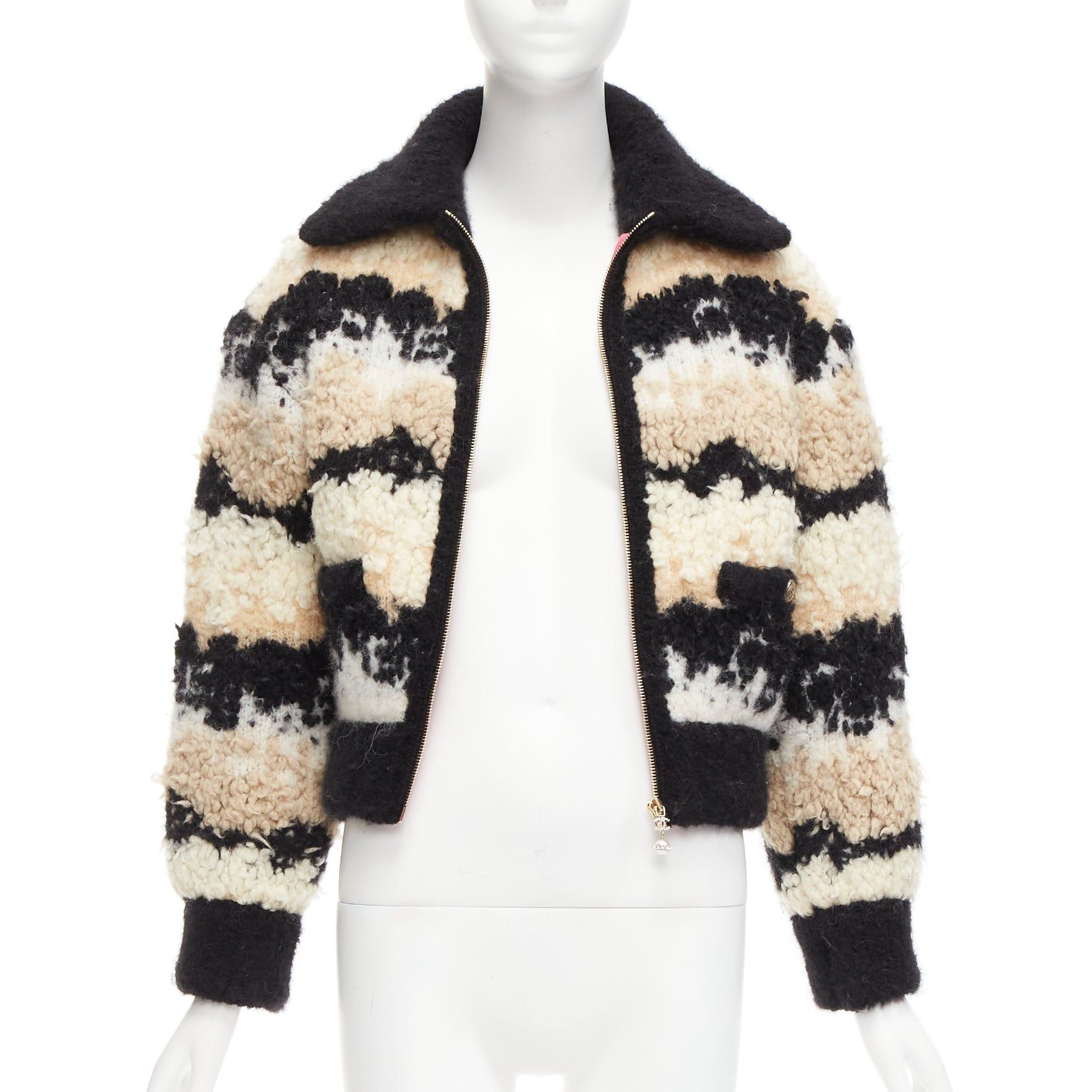 Chanel CHANEL 20N Coco Neige CC pearl zip cream wool cashmere cropped bomber FR34 XS Size XS / US 0-2 / IT 36-38 - 3 Thumbnail
