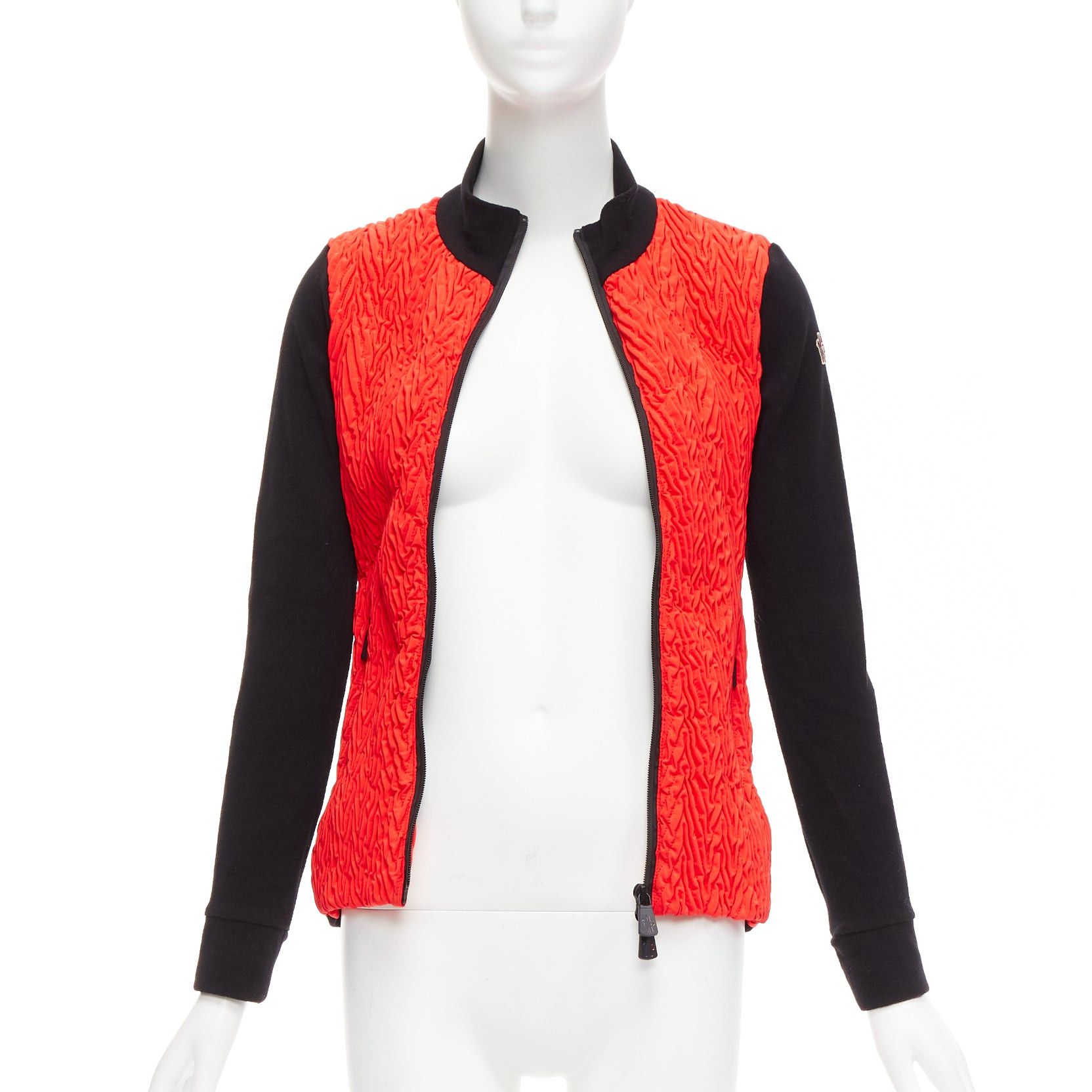 Moncler MONCLER bright red orange chevron plisse front logo arm zip fitted jacket XS Size XS / US 0-2 / IT 36-38 - 3 Thumbnail