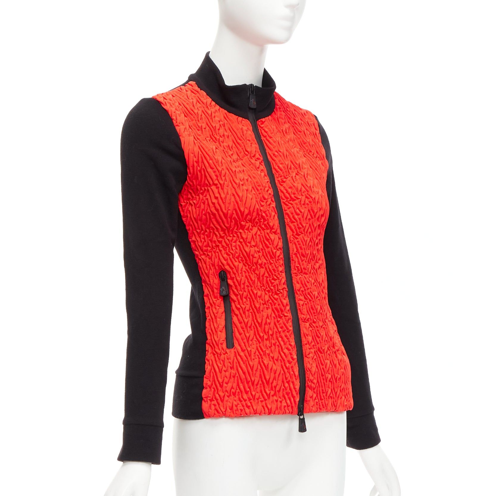 Moncler MONCLER bright red orange chevron plisse front logo arm zip fitted jacket XS Size XS / US 0-2 / IT 36-38 - 4 Thumbnail