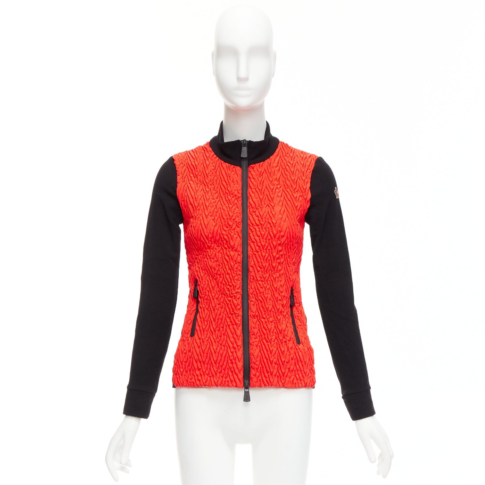 Moncler MONCLER bright red orange chevron plisse front logo arm zip fitted jacket XS Size XS / US 0-2 / IT 36-38 - 10 Thumbnail