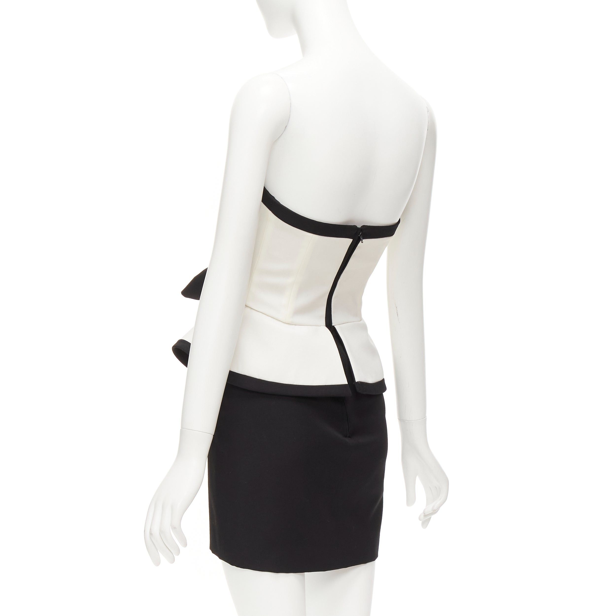 Alessandra Rich ALESSANDRA RICH black white graphic colorblocked peplum cocktail dress IT38 XS Size XS / US 0-2 / IT 36-38 - 6 Thumbnail