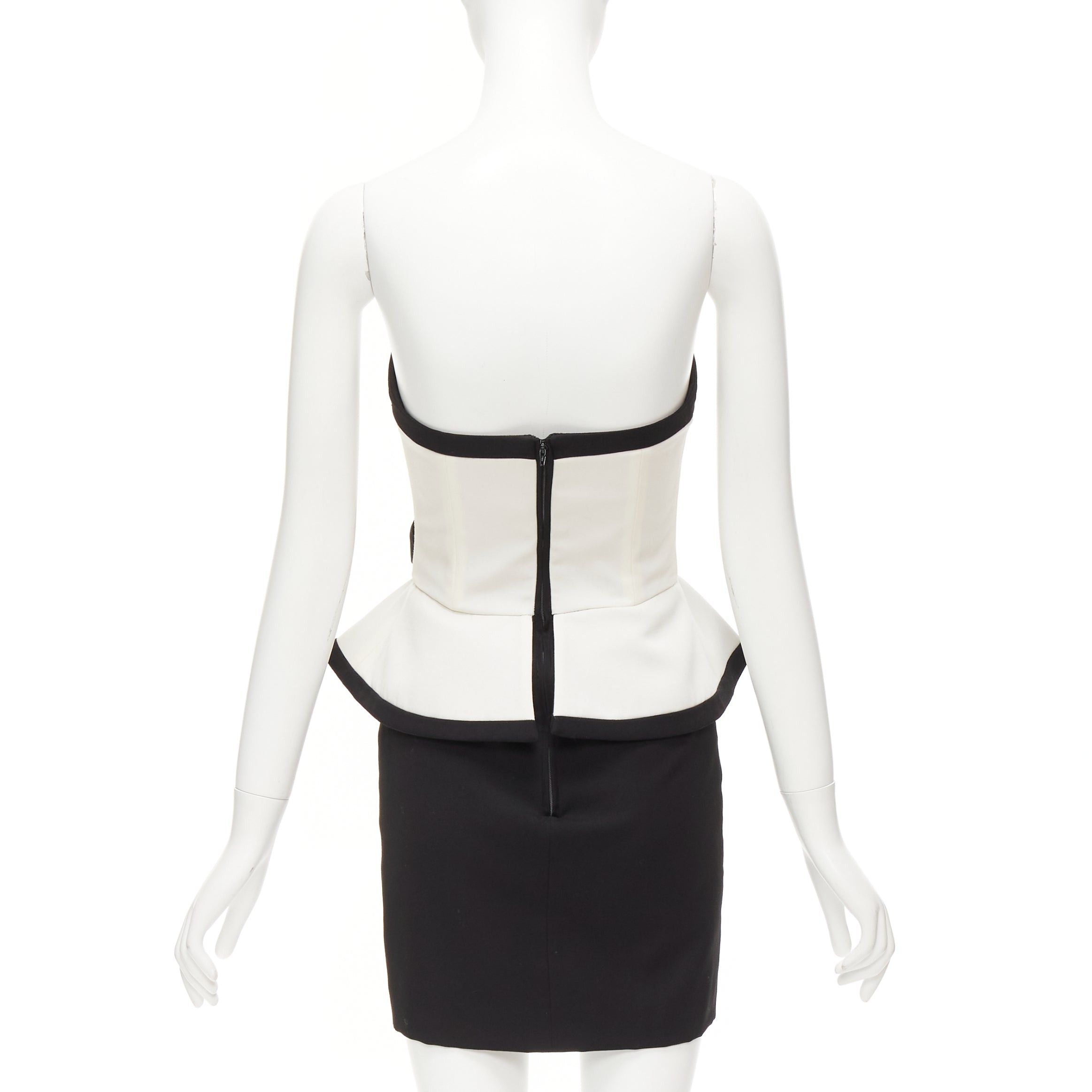 Alessandra Rich ALESSANDRA RICH black white graphic colorblocked peplum cocktail dress IT38 XS Size XS / US 0-2 / IT 36-38 - 5 Thumbnail