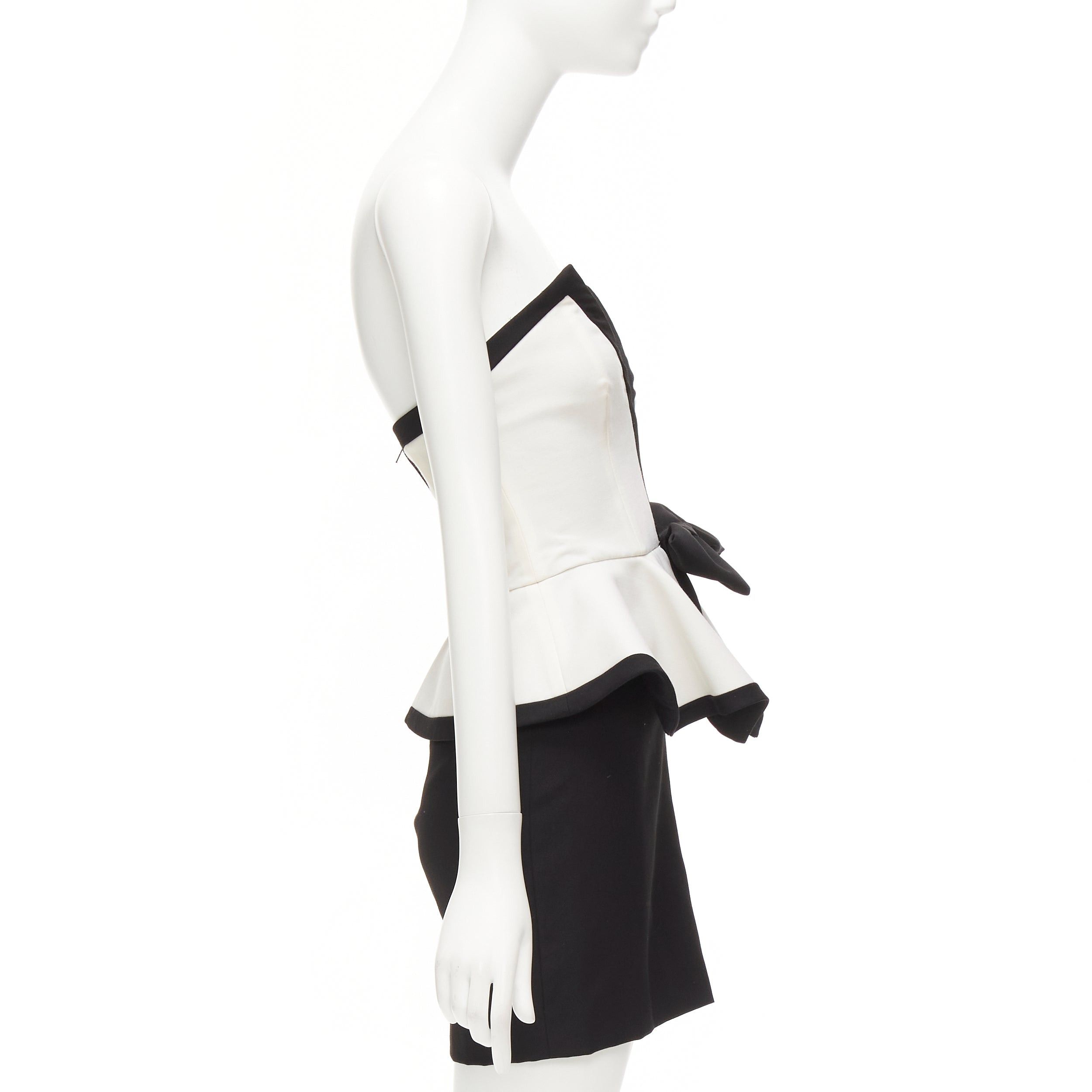 Alessandra Rich ALESSANDRA RICH black white graphic colorblocked peplum cocktail dress IT38 XS Size XS / US 0-2 / IT 36-38 - 4 Thumbnail