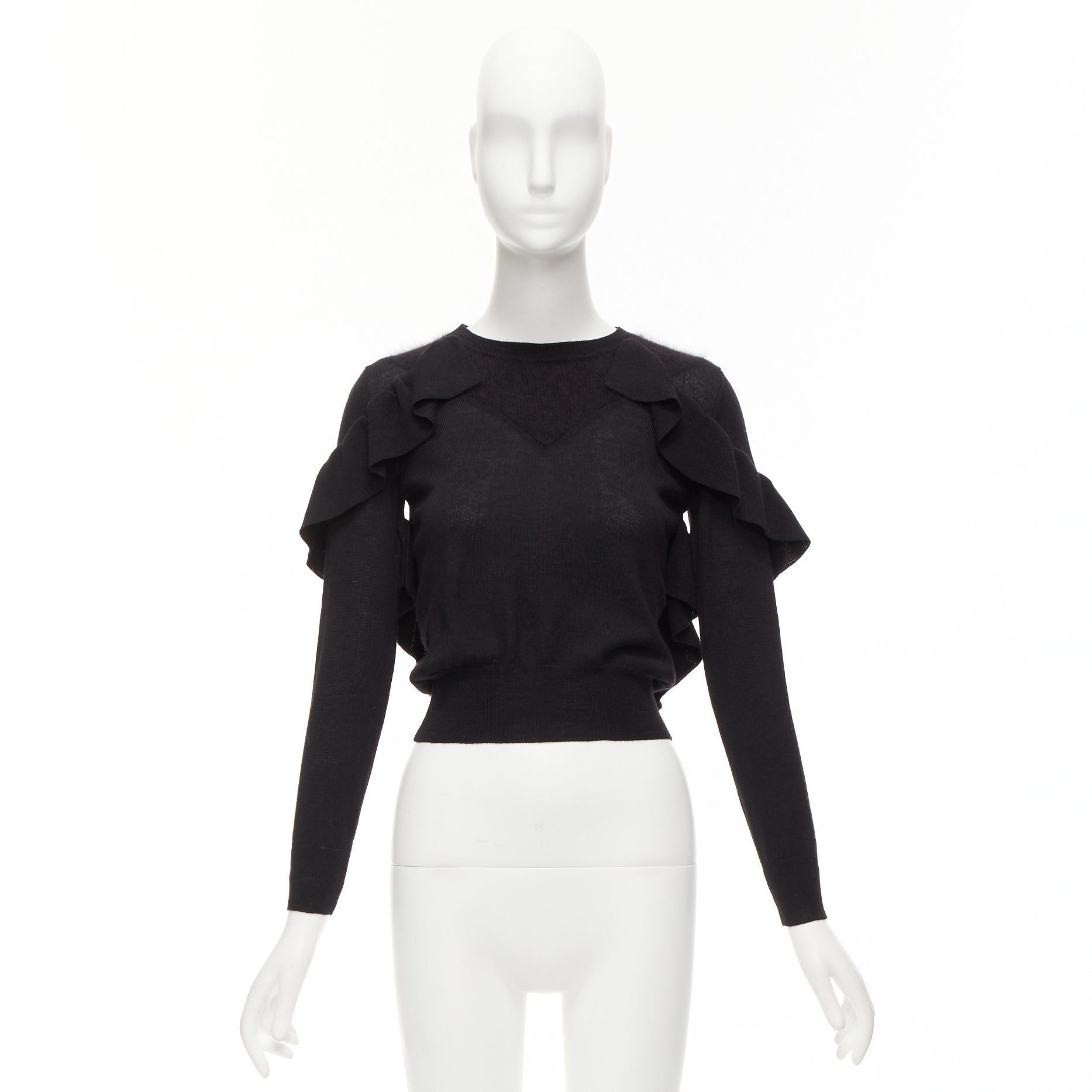 Viktor & Rolf VIKTOR & ROLF black virgin wool silk cashmere sides ruffle cropped sweater XS Size S / US 4 / IT 40 - 2 Thumbnail