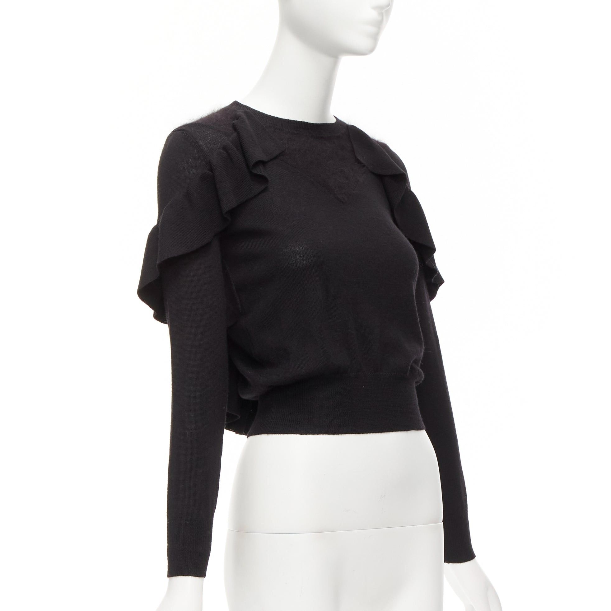 Viktor & Rolf VIKTOR & ROLF black virgin wool silk cashmere sides ruffle cropped sweater XS Size S / US 4 / IT 40 - 3 Thumbnail