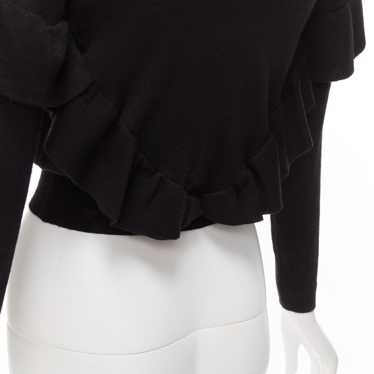 Viktor & Rolf VIKTOR & ROLF black virgin wool silk cashmere sides ruffle cropped sweater XS Size S / US 4 / IT 40 - 8 Thumbnail
