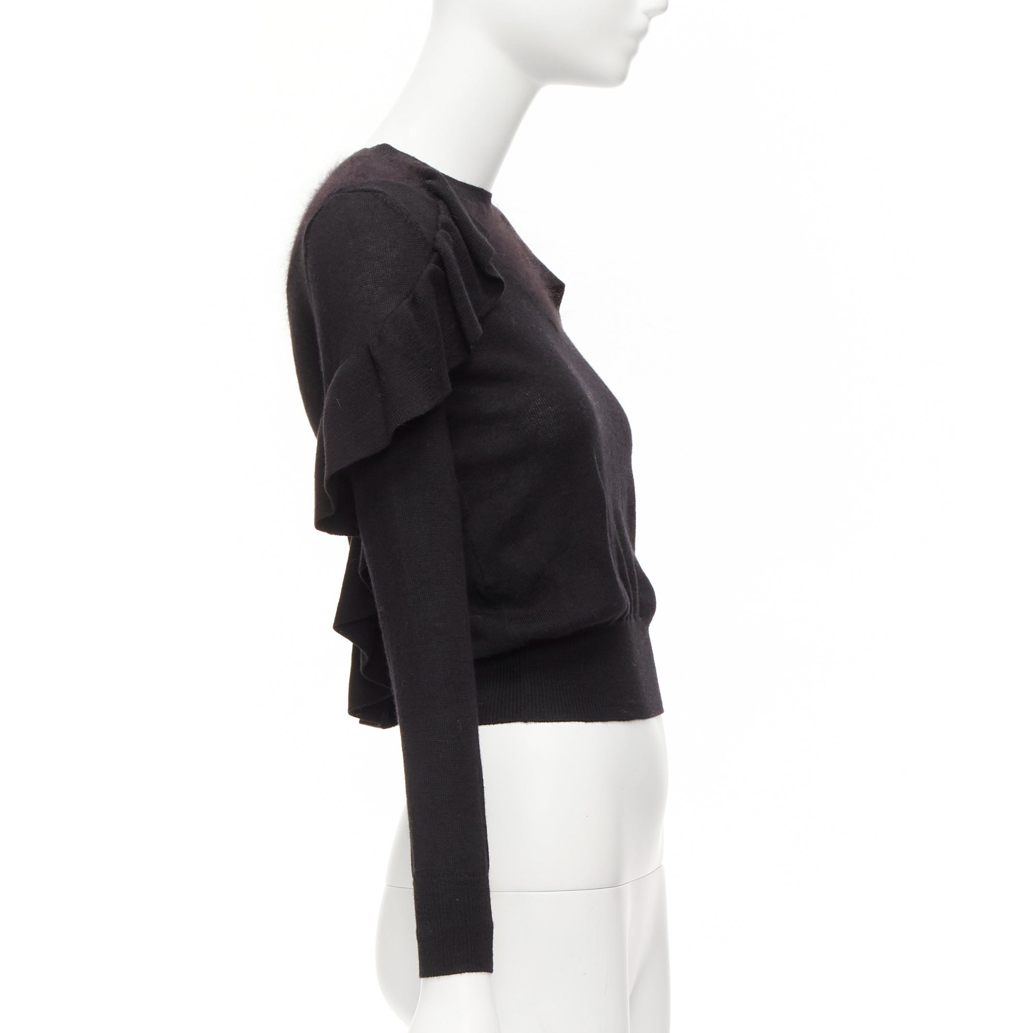 Viktor & Rolf VIKTOR & ROLF black virgin wool silk cashmere sides ruffle cropped sweater XS Size S / US 4 / IT 40 - 4 Thumbnail