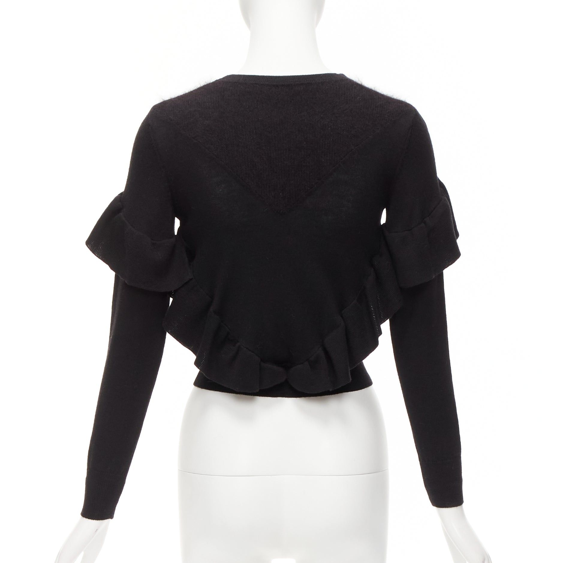 Viktor & Rolf VIKTOR & ROLF black virgin wool silk cashmere sides ruffle cropped sweater XS Size S / US 4 / IT 40 - 5 Thumbnail