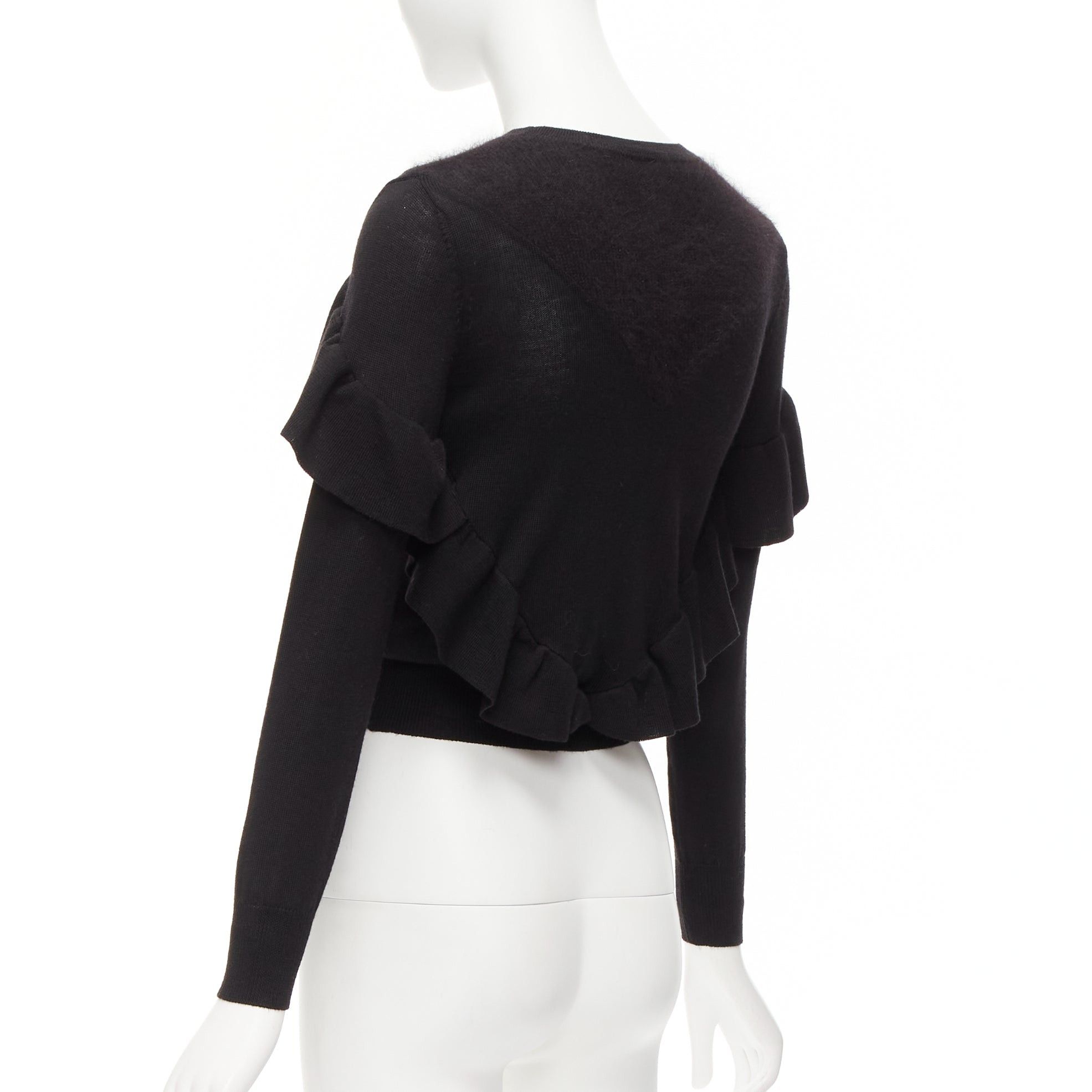 Viktor & Rolf VIKTOR & ROLF black virgin wool silk cashmere sides ruffle cropped sweater XS Size S / US 4 / IT 40 - 6 Thumbnail