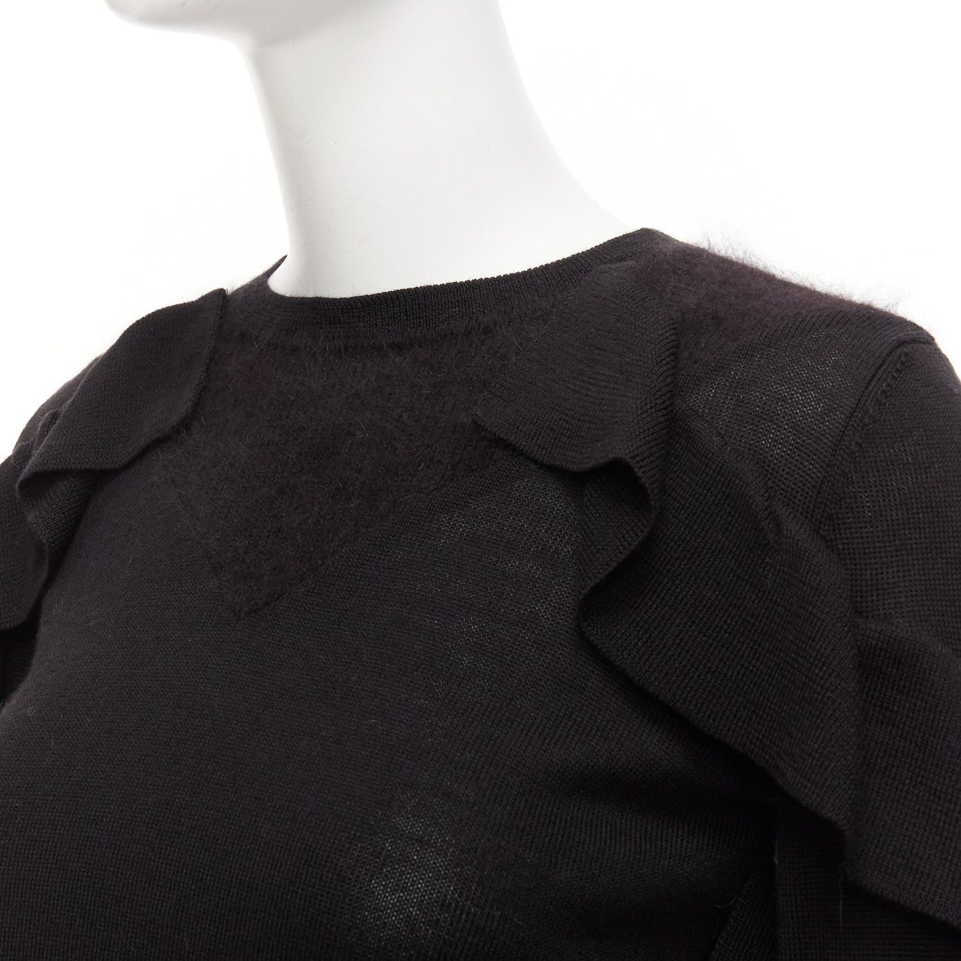 Viktor & Rolf VIKTOR & ROLF black virgin wool silk cashmere sides ruffle cropped sweater XS Size S / US 4 / IT 40 - 7 Thumbnail
