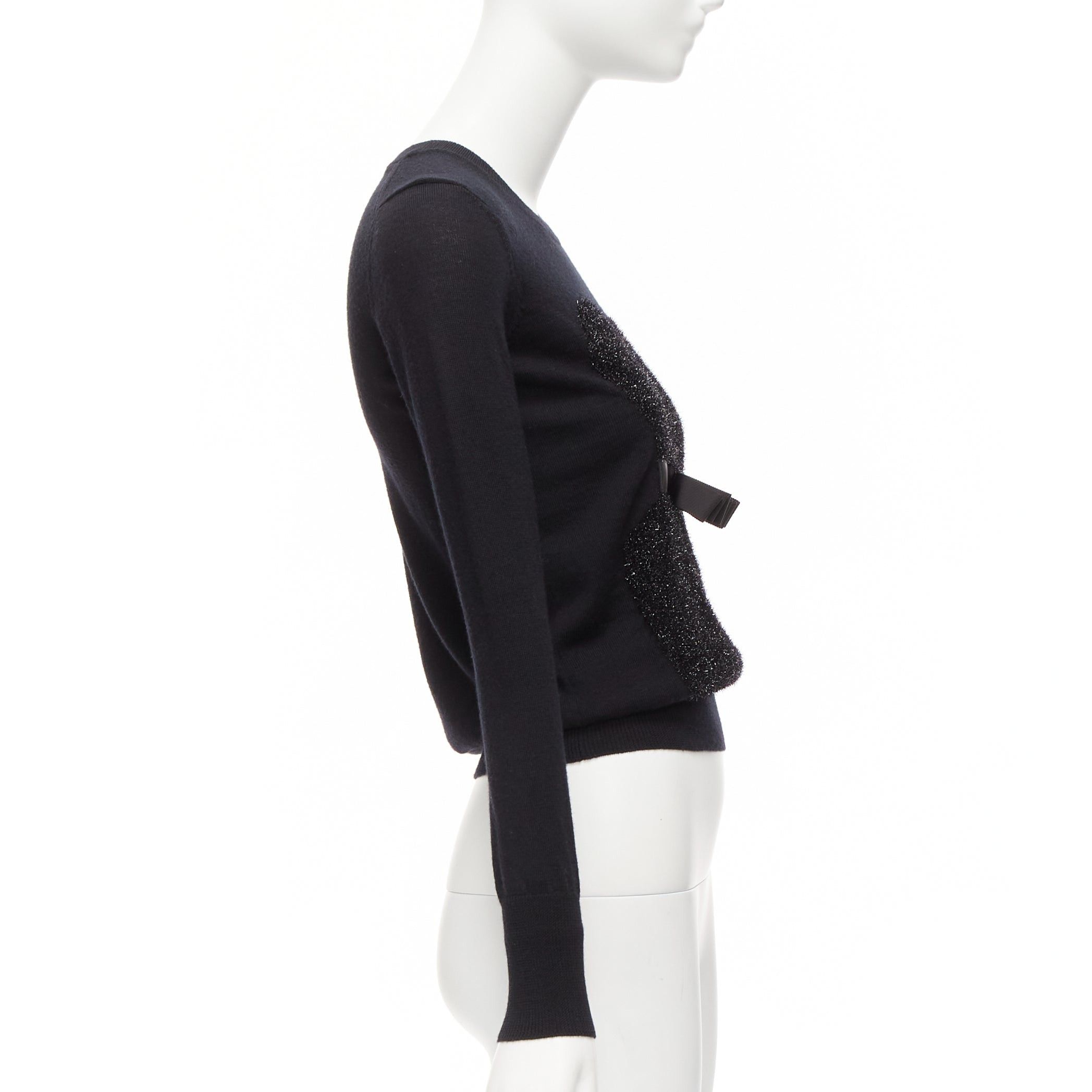 Markus Lupfer MARKUS LUPFER black merino wool blend tinsel bow corset intarsia sweater XS Size XS / US 0-2 / IT 36-38 - 4 Thumbnail