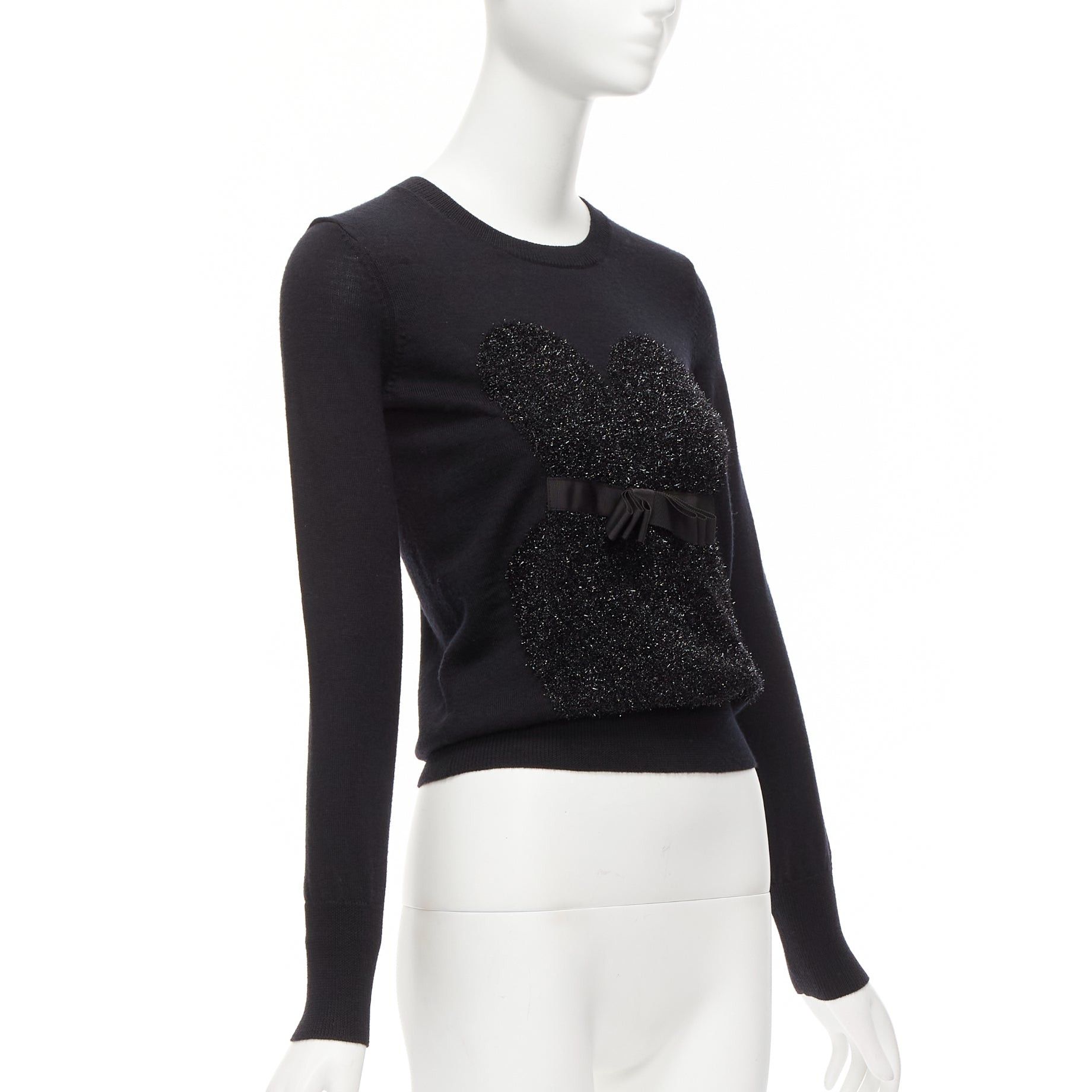 Markus Lupfer MARKUS LUPFER black merino wool blend tinsel bow corset intarsia sweater XS Size XS / US 0-2 / IT 36-38 - 3 Thumbnail