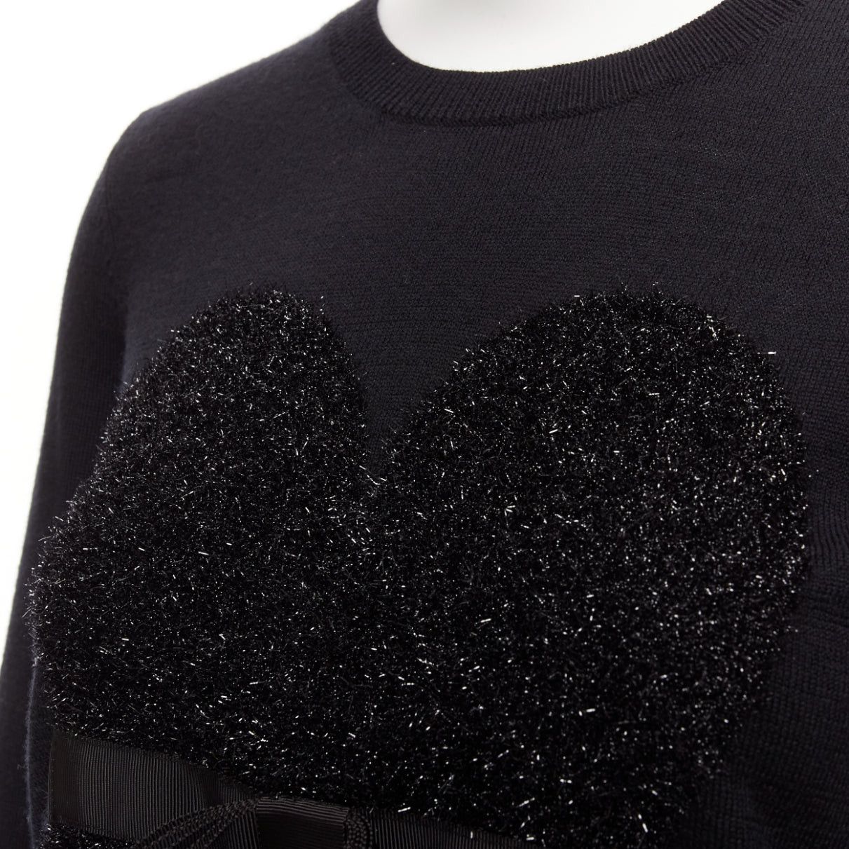 Markus Lupfer MARKUS LUPFER black merino wool blend tinsel bow corset intarsia sweater XS Size XS / US 0-2 / IT 36-38 - 7 Thumbnail