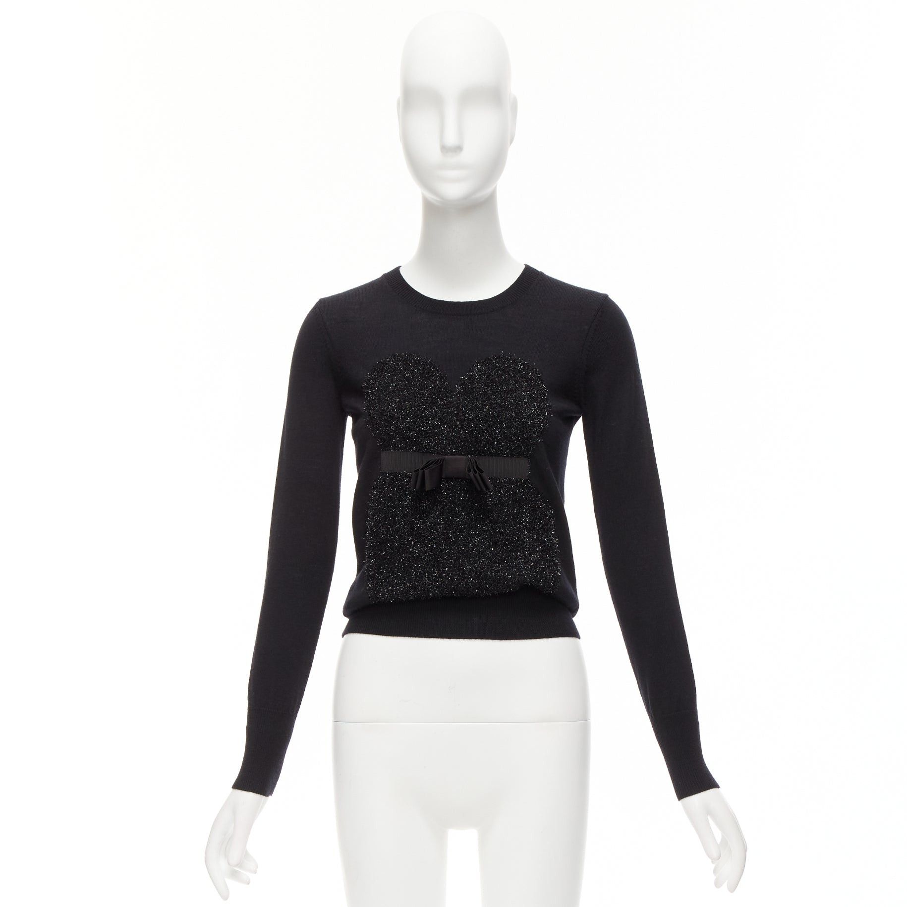 Markus Lupfer MARKUS LUPFER black merino wool blend tinsel bow corset intarsia sweater XS Size XS / US 0-2 / IT 36-38 - 9 Thumbnail