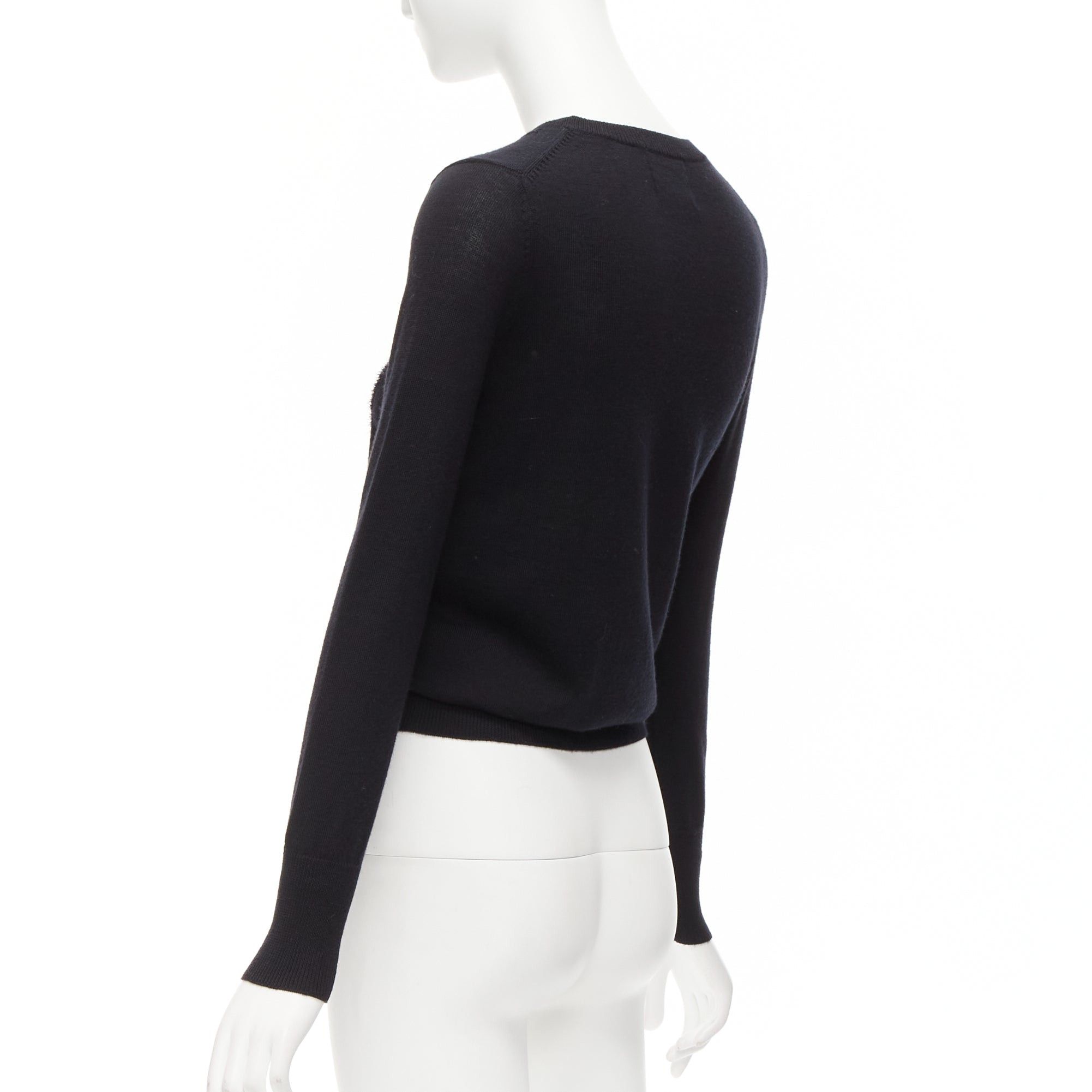 Markus Lupfer MARKUS LUPFER black merino wool blend tinsel bow corset intarsia sweater XS Size XS / US 0-2 / IT 36-38 - 6 Thumbnail