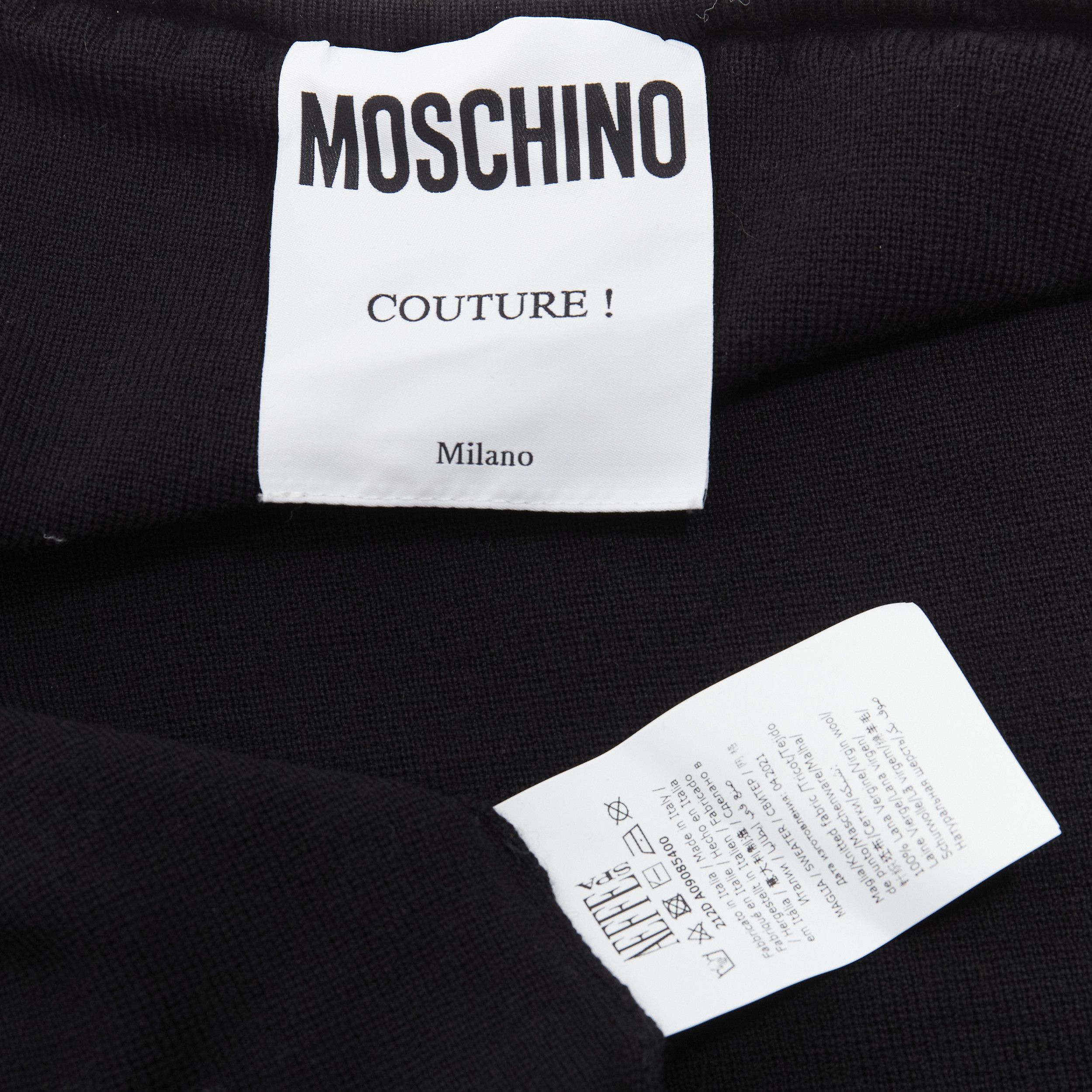 Moschino MOSCHINO pearl necklace collar black soft knit preppy cardigan IT40 S Size S / US 4 / IT 40 - 9 Thumbnail