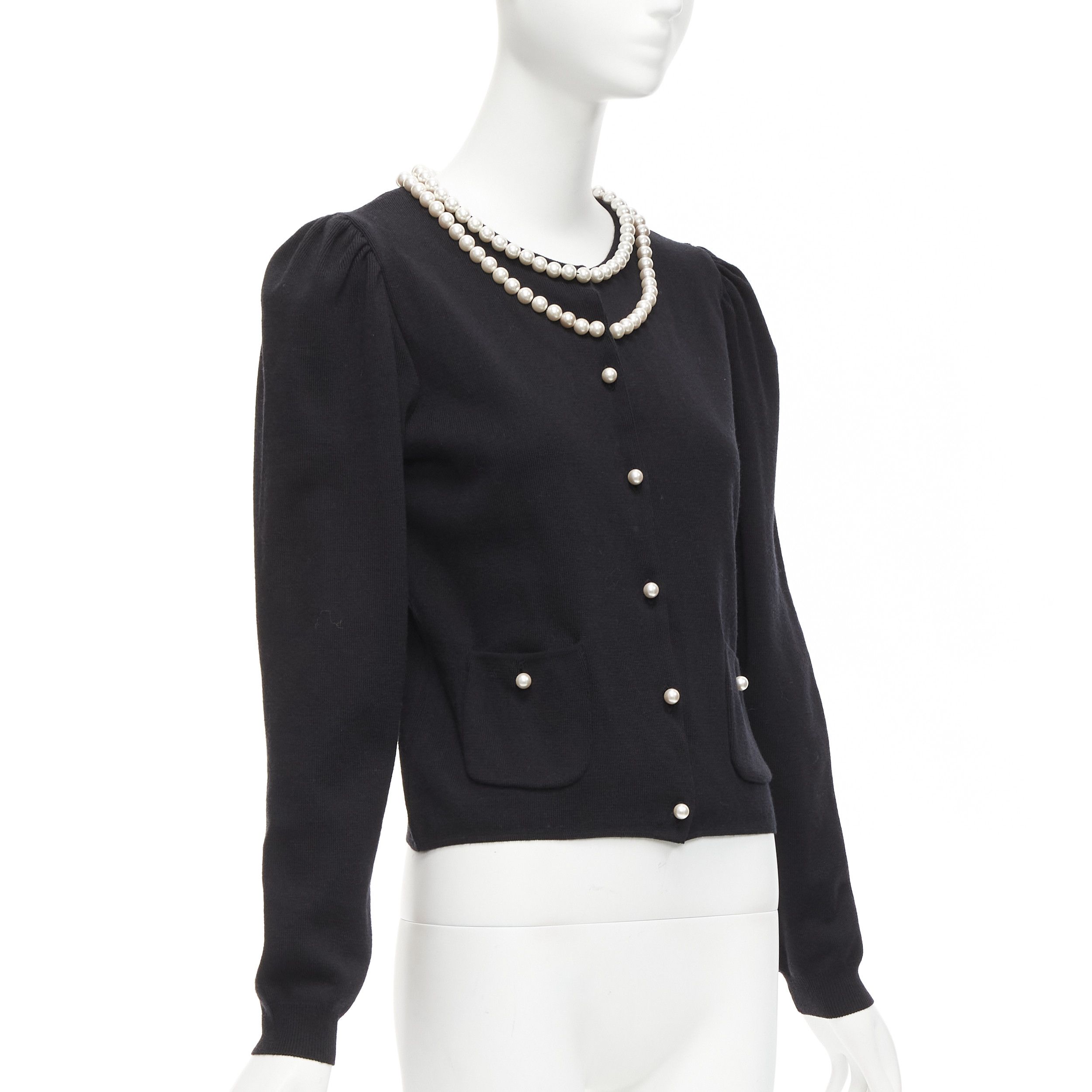 Moschino MOSCHINO pearl necklace collar black soft knit preppy cardigan IT40 S Size S / US 4 / IT 40 - 4 Thumbnail