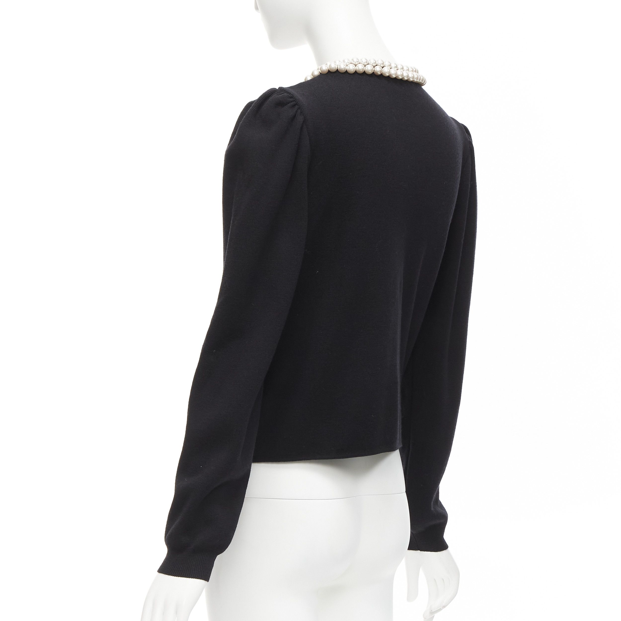 Moschino MOSCHINO pearl necklace collar black soft knit preppy cardigan IT40 S Size S / US 4 / IT 40 - 7 Thumbnail
