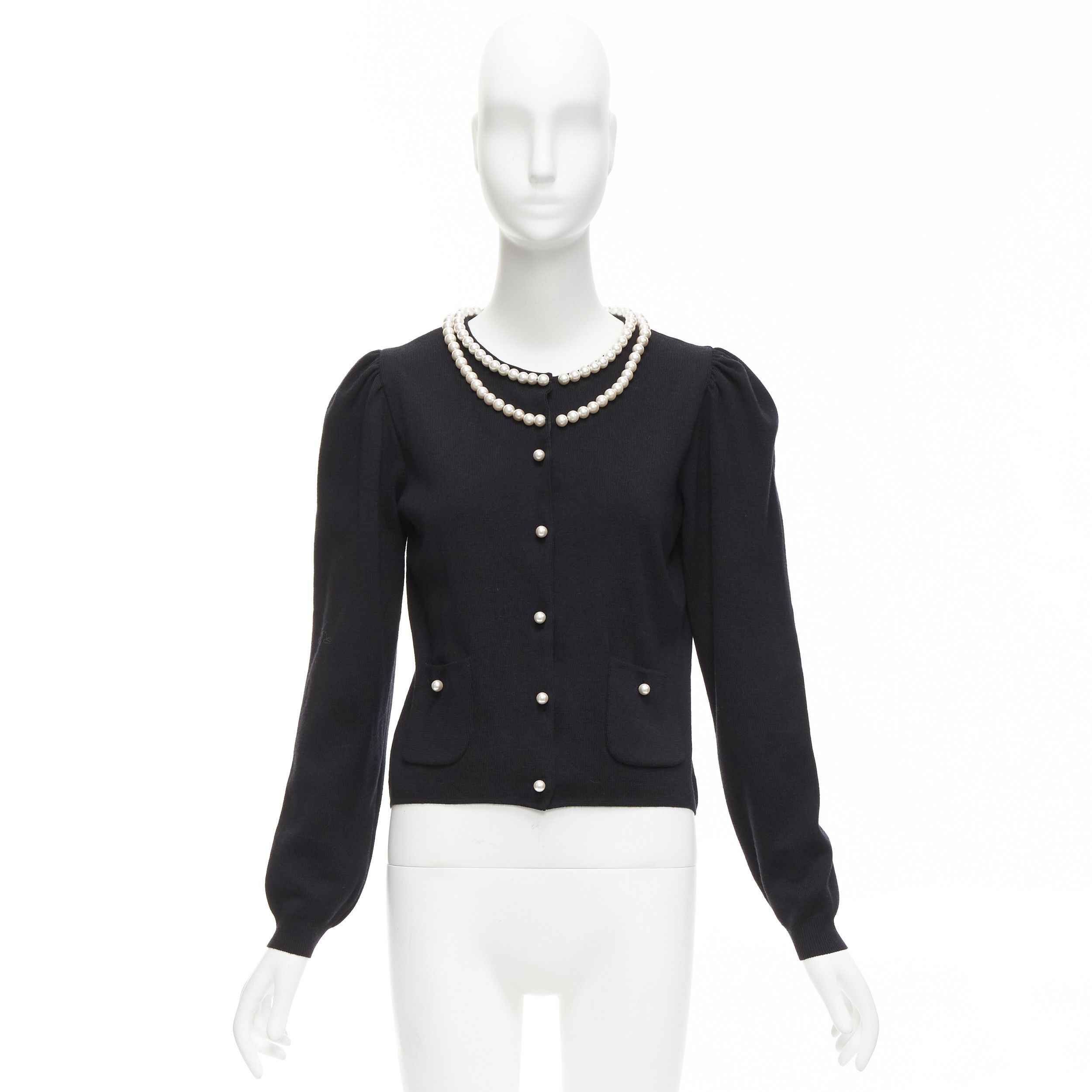 Moschino MOSCHINO pearl necklace collar black soft knit preppy cardigan IT40 S Size S / US 4 / IT 40 - 10 Thumbnail