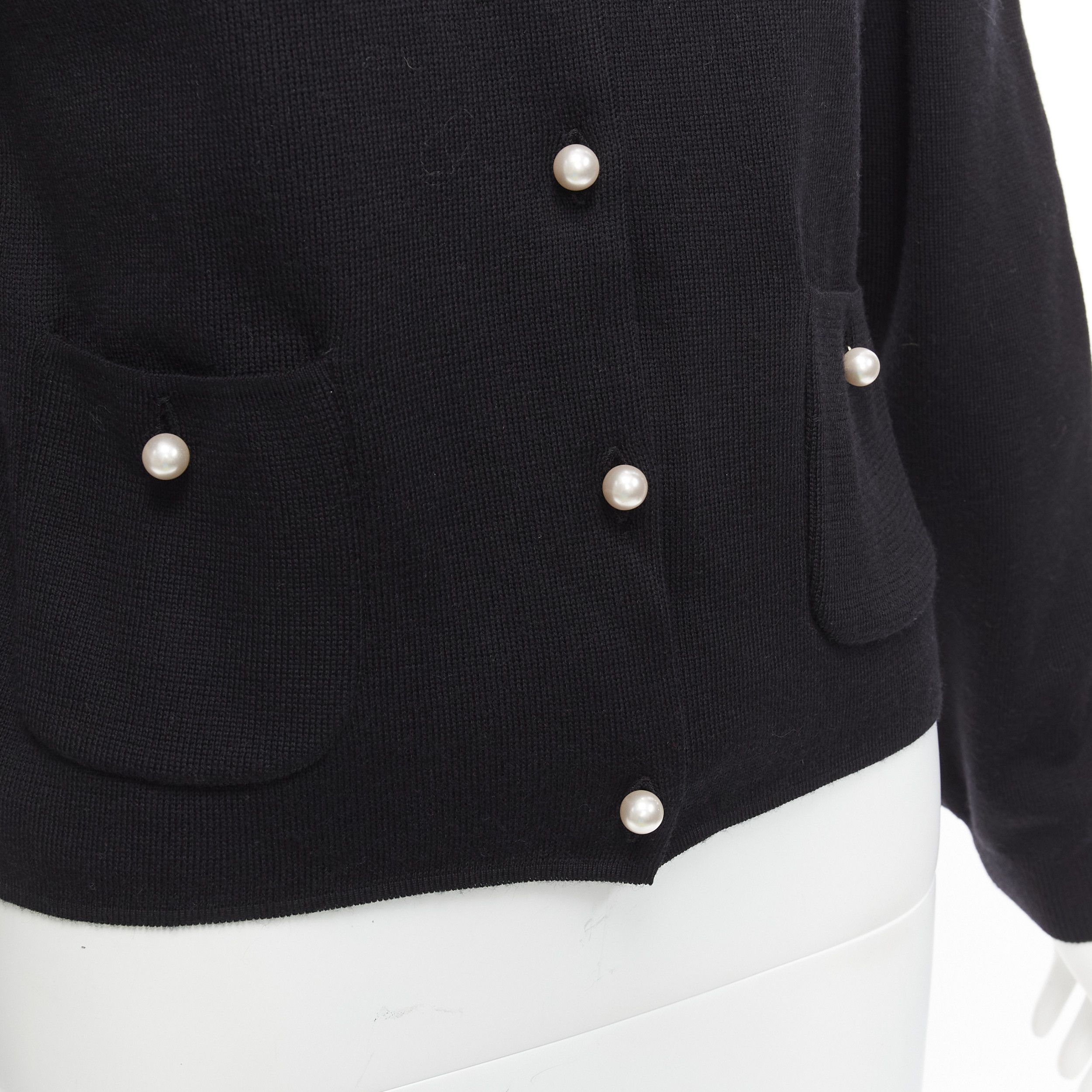 Moschino MOSCHINO pearl necklace collar black soft knit preppy cardigan IT40 S Size S / US 4 / IT 40 - 8 Thumbnail