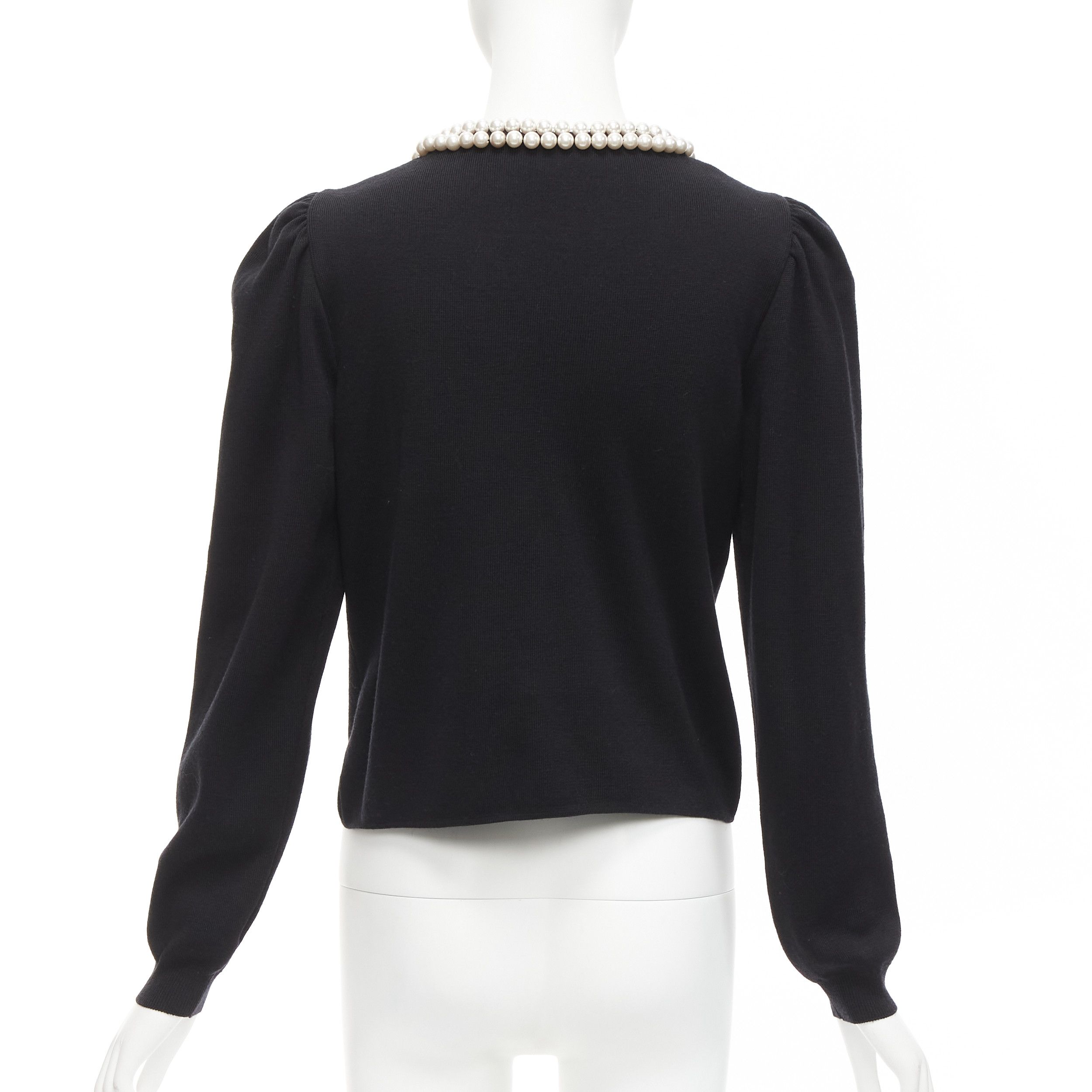Moschino MOSCHINO pearl necklace collar black soft knit preppy cardigan IT40 S Size S / US 4 / IT 40 - 6 Thumbnail
