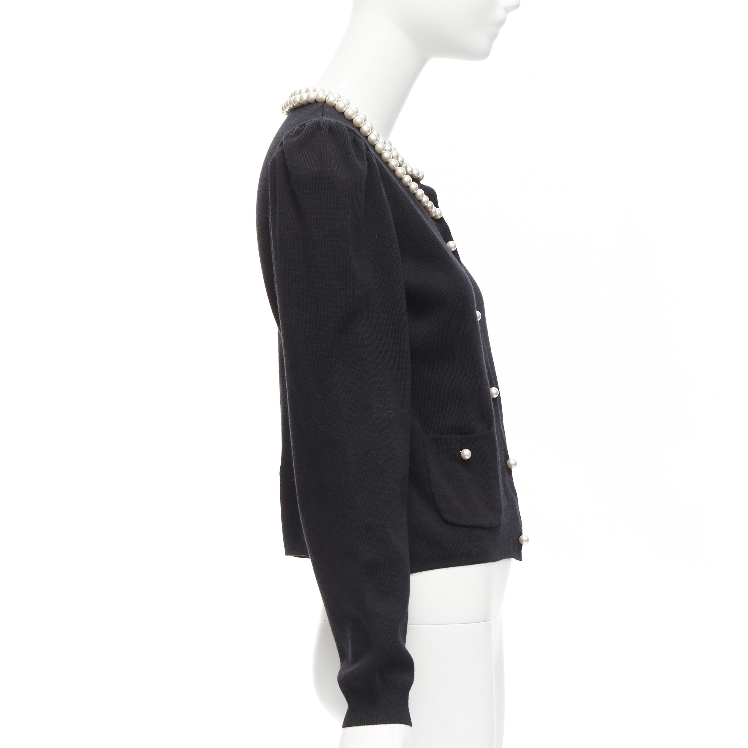 Moschino MOSCHINO pearl necklace collar black soft knit preppy cardigan IT40 S Size S / US 4 / IT 40 - 5 Thumbnail
