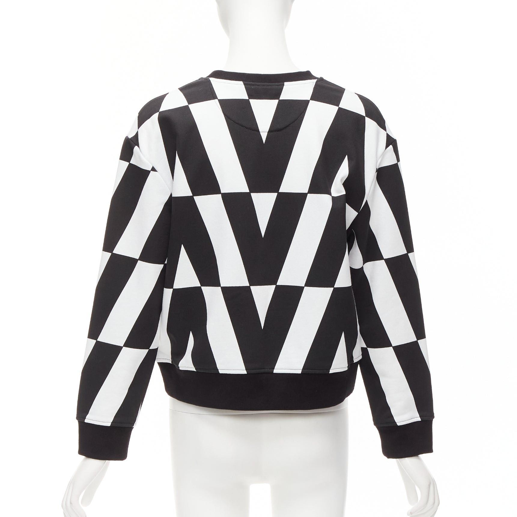 Valentino VALENTINO V LOGO black white optic graphic crew neck cropped sweater XS Size S / US 4 / IT 40 - 5 Thumbnail