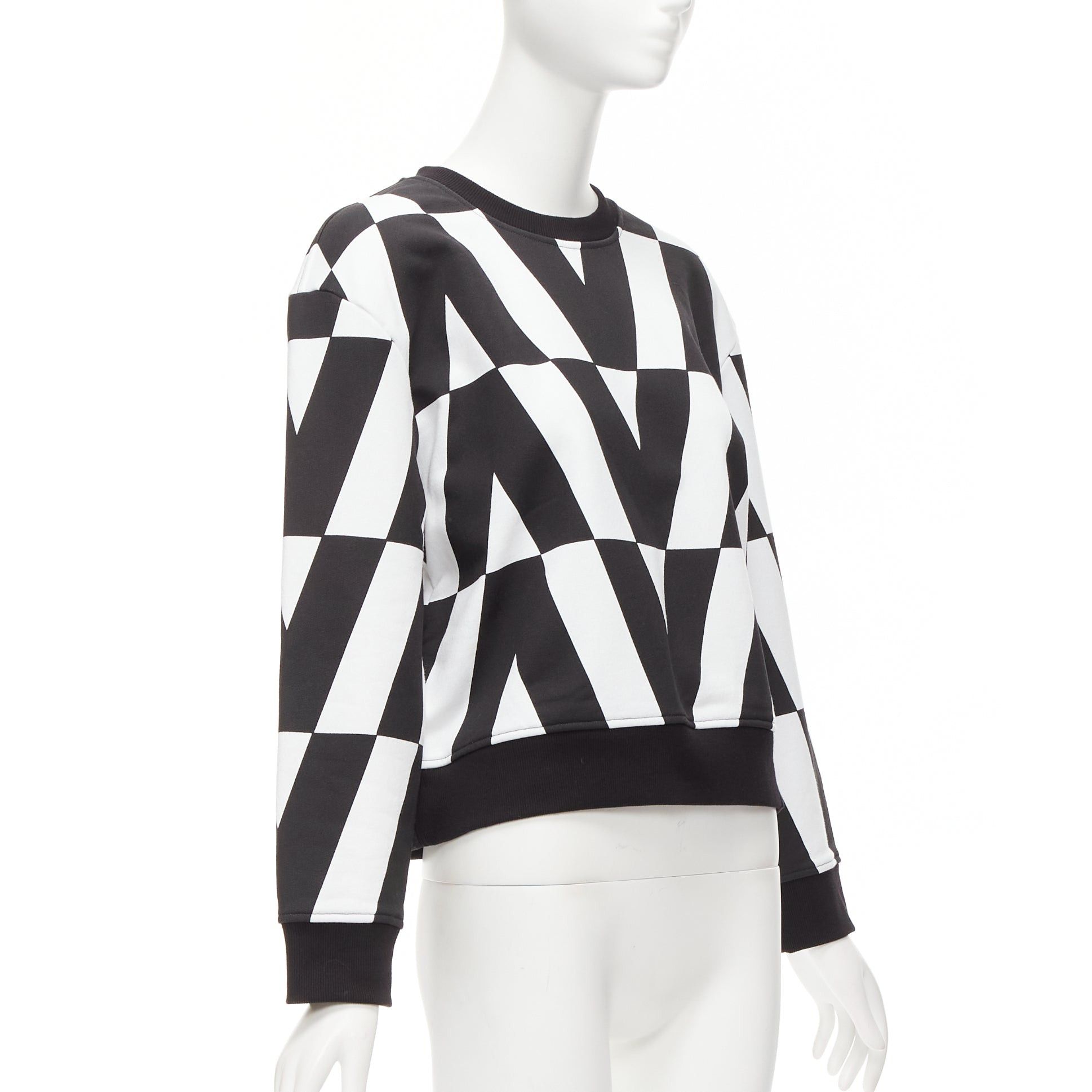 Valentino VALENTINO V LOGO black white optic graphic crew neck cropped sweater XS Size S / US 4 / IT 40 - 3 Thumbnail