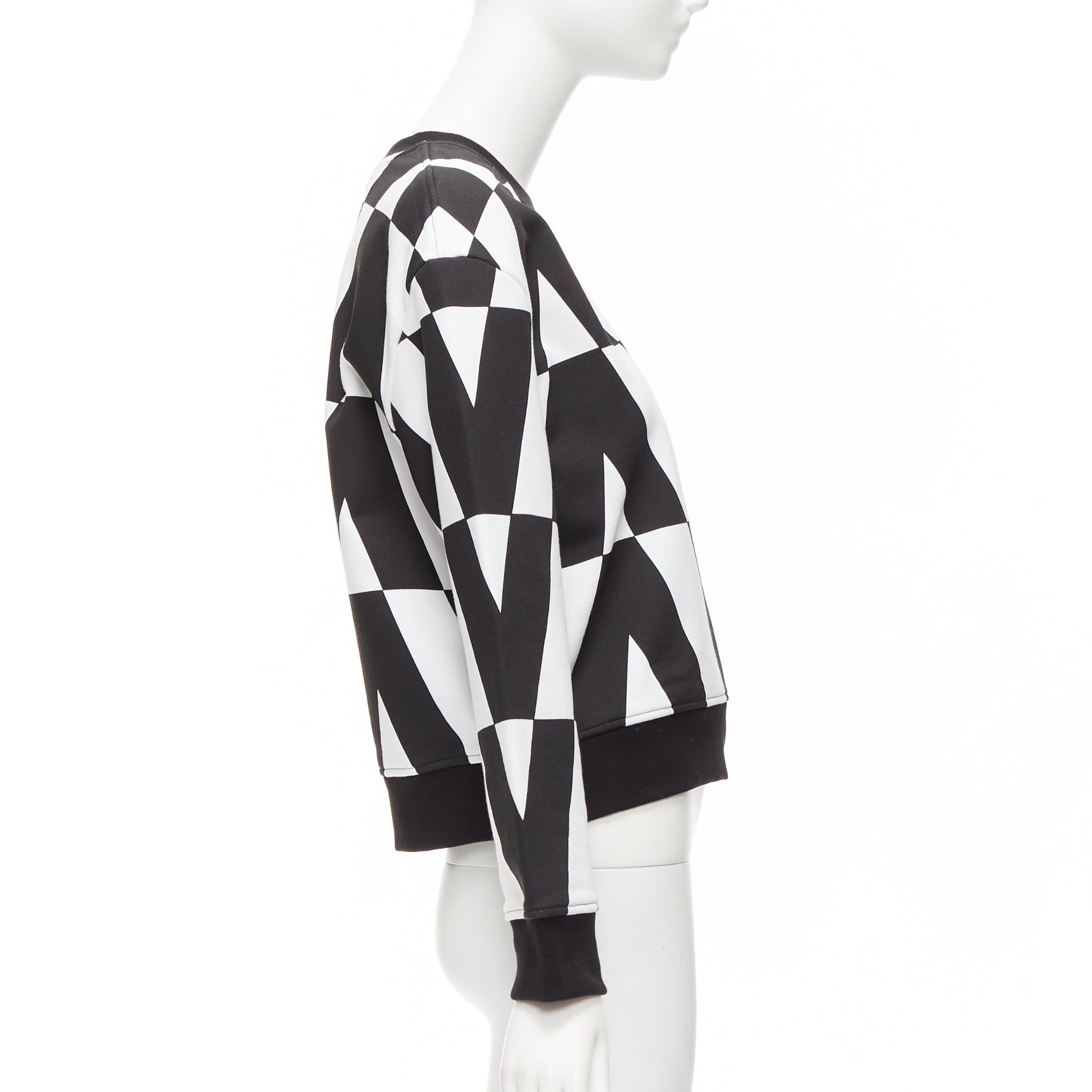 Valentino VALENTINO V LOGO black white optic graphic crew neck cropped sweater XS Size S / US 4 / IT 40 - 4 Thumbnail