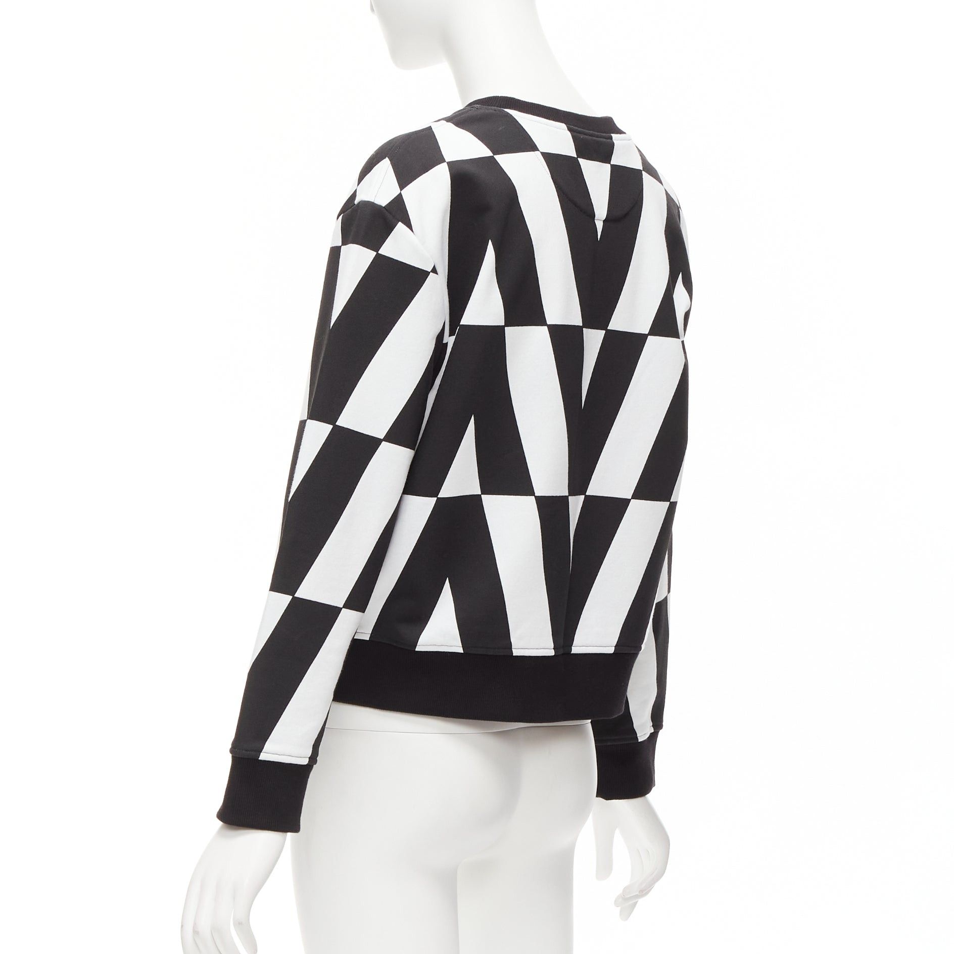 Valentino VALENTINO V LOGO black white optic graphic crew neck cropped sweater XS Size S / US 4 / IT 40 - 6 Thumbnail
