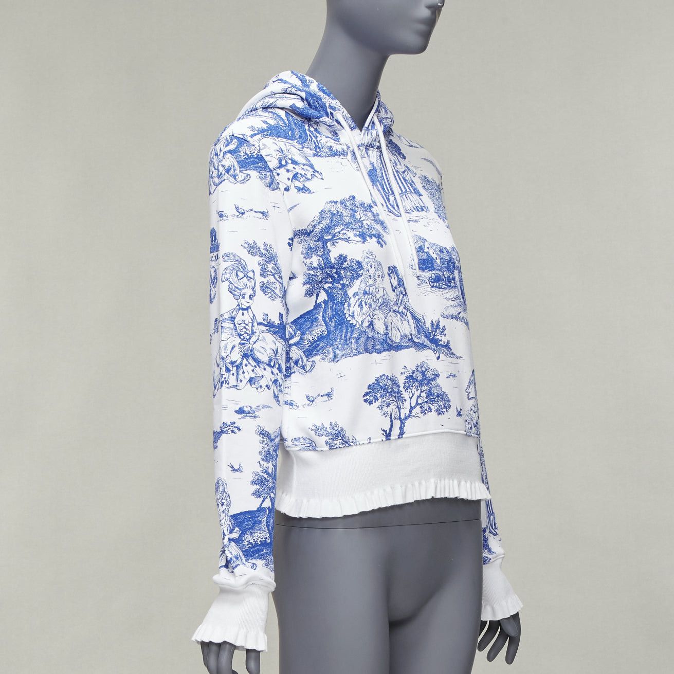 Moschino MOSCHINO Anime Toile De Jouy blue white frill trim hoodie sweater IT36 XXS Size XS / US 0-2 / IT 36-38 - 3 Thumbnail